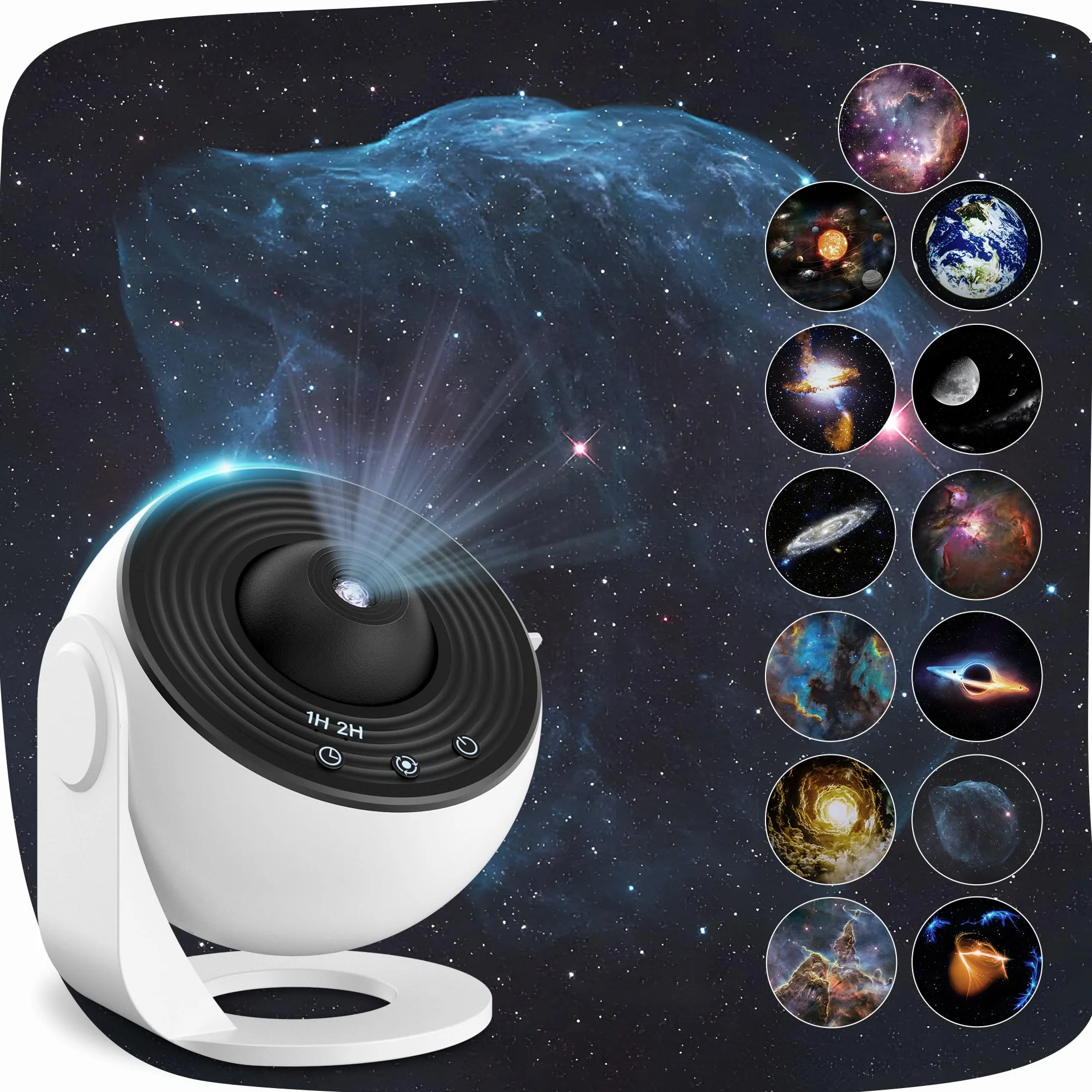 Macchiatto Projektor planetarium z motywem gwiezdnego nieba, 12 płyt projekcyjnych, regulacja obrotu 360°, na sufit