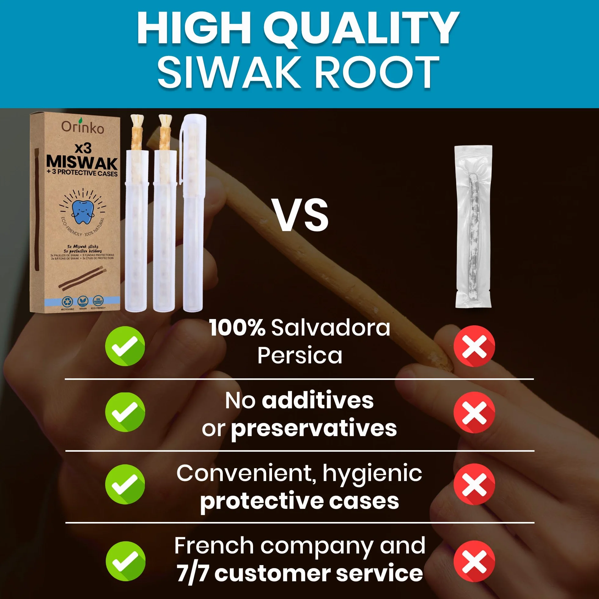Siwak x3 z 3 etui ochronnymi, 100% naturalna szczoteczka do zębów, środek czyszczący, dezynfekujący i wybielający, ekologiczny, biodegradowalny i wegański, darmowy ebook