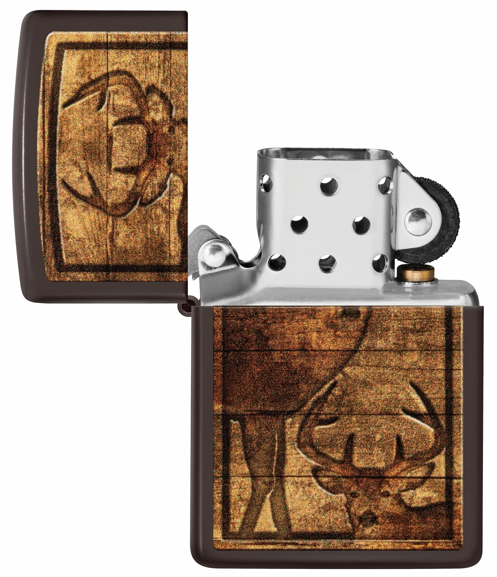 Zippo Outdoor Wooden Nature Zapalniczka Sztormowa, Kolorowy Nadruk, do Napełniania, Wielokrotnego Użytku, Wiatroodporna Konstrukcja, Pudełko na Prezent, Wykonano w USA, Kolor Brązowy