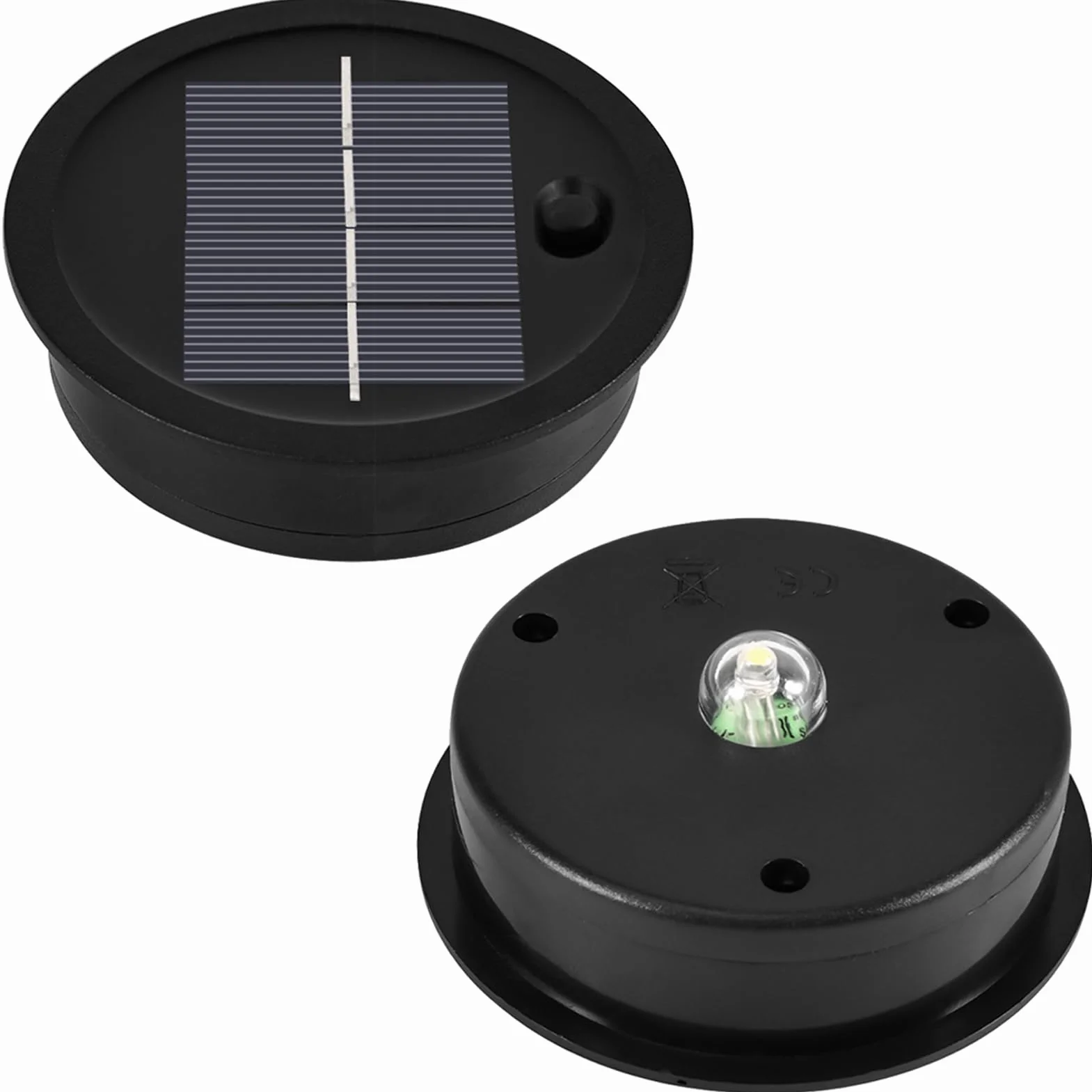 Joycabin 2 sztuki lamp solarnych, zamiennik, górna część 8 cm, z diodami LED, ciepła biel, pokrywa solarna, IP65, wodoszczelna skrzynka na baterie słoneczne, panel słoneczny, część zamienna do lamp
