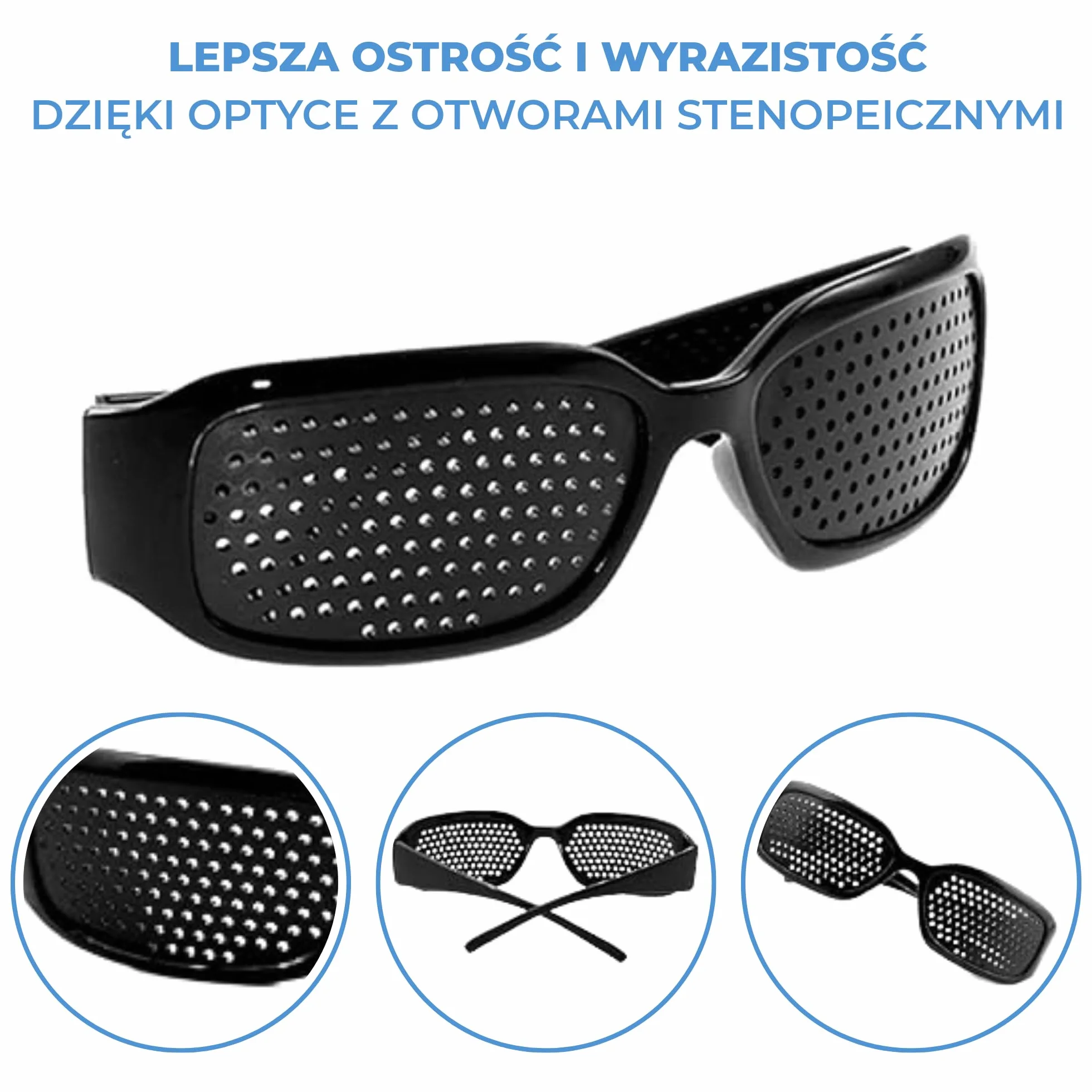 Okulary dziurkowane stenopeiczne pinhole perforowane do treningu oczu, czarne