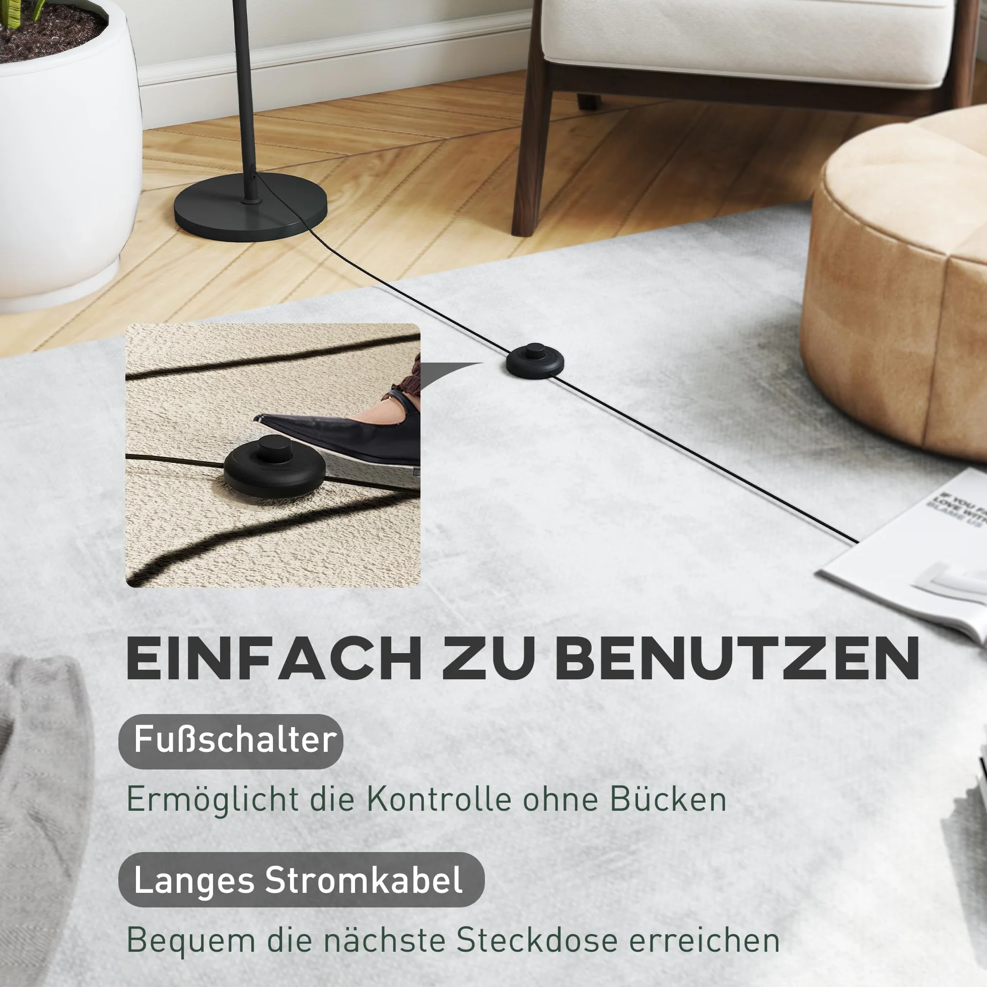 HOMCOM 3D Moon Floor Lamp 140 cm Standing Lamp LED Black