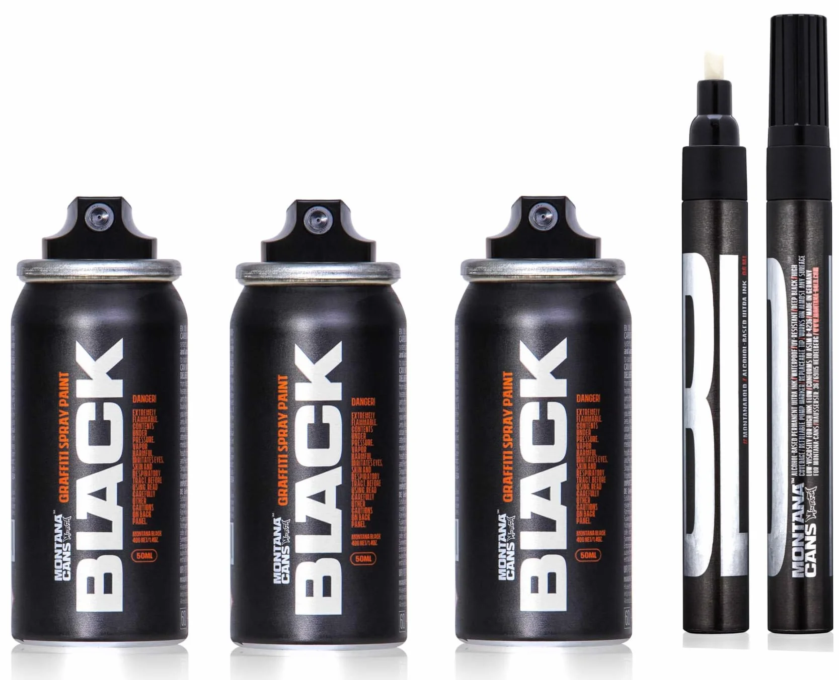 Montana Black Pocket Cans Zestaw puszek ze sprayem 3 x 50 ml Czarny + Marker