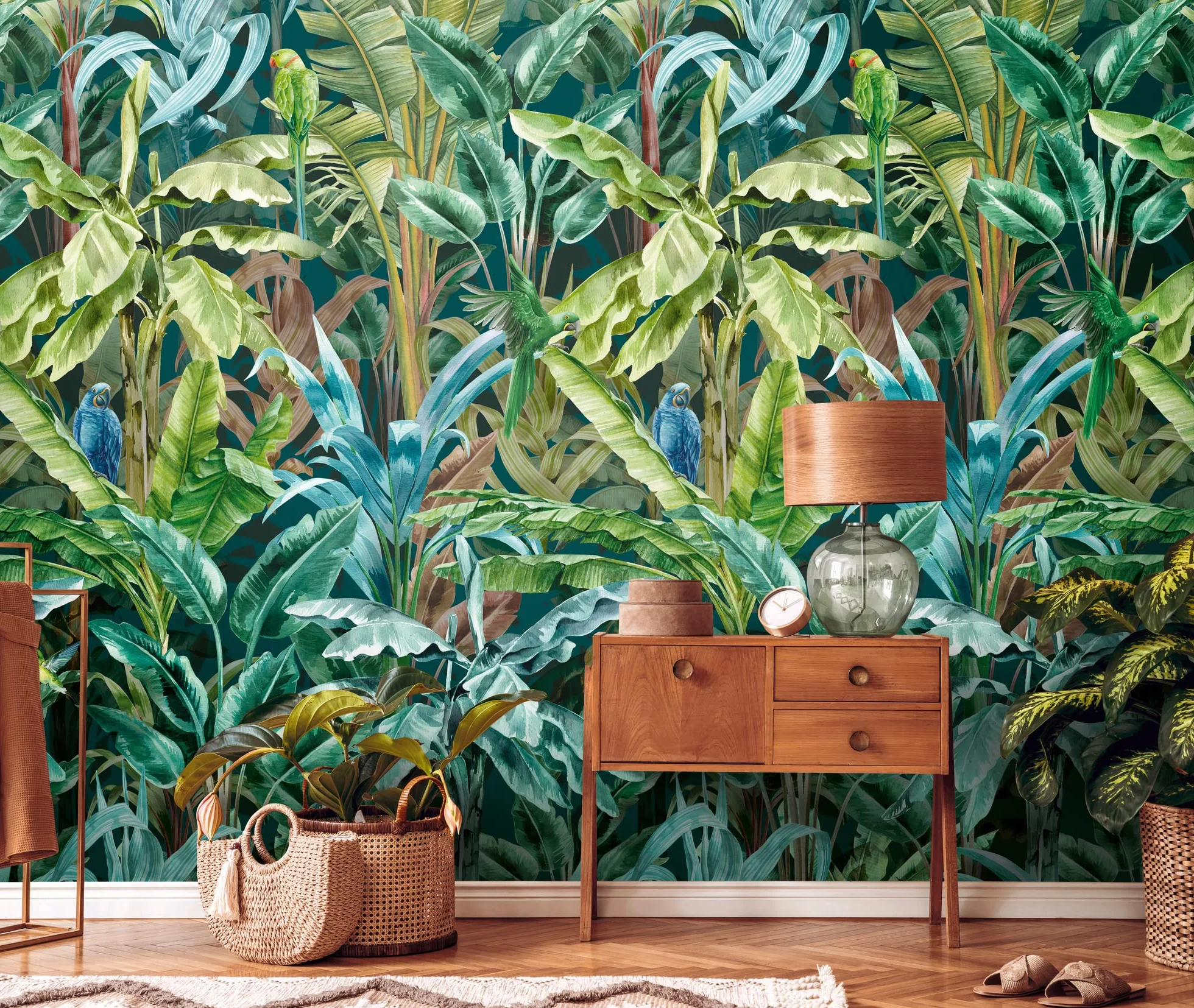 Livingwalls Travel Styles tapeta flizelinowa – papuga w kolorze zielonym i niebieskim – tropikalna tapeta ścienna do różnych pomieszczeń o wymiarach 1,59 m x 2,80 m