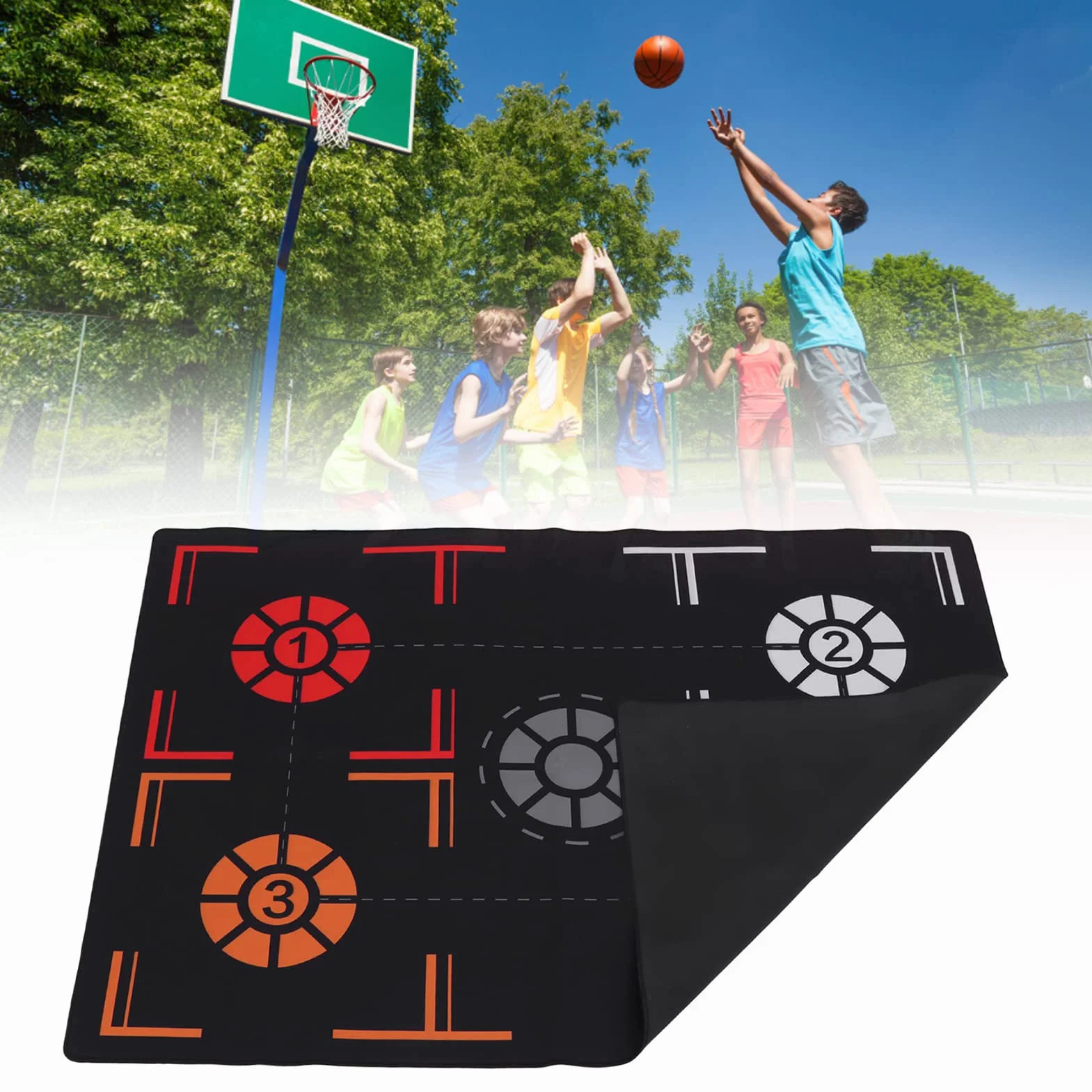 Koszykówka Footstep Mat, 2mm Składany Basketball Training Mat Dribble Cichy Sport Pomocniczy Props Gumowy System Szkolenia Koszykówki dla Dzieci Młodzieży, Czarny