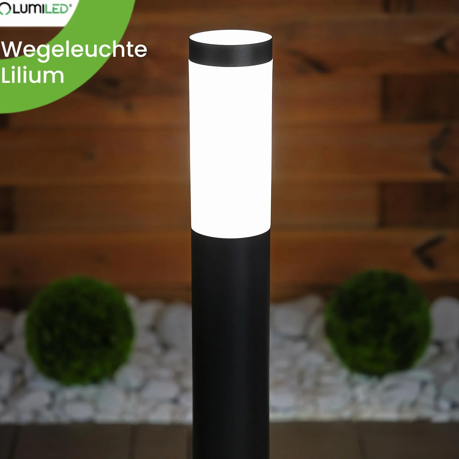 Lumiled Lampa zewnętrzna na ścieżkę, lampa cokołowa, zewnętrzna, lampa stojąca, lampa ogrodowa, lampa stojąca, 65 cm, IP44, czarna, stal nierdzewna, E27, oprawa, lampa słupkowa
