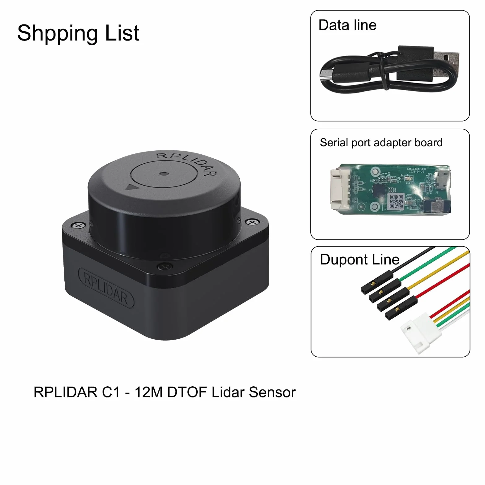 WayPonDEV RPLIDAR C1M1 czujnik 2D Lidar 360 stopni, 12 m skanowania promienia, zestaw modułów manewrowych, SLAM ROS, czujnik LIDAR do unikania przeszkód i nawigacji robotów