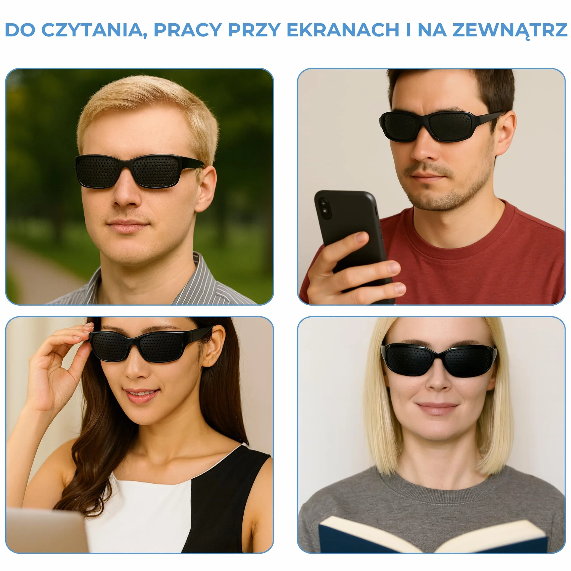 Okulary dziurkowane stenopeiczne pinhole perforowane do treningu oczu, czarne