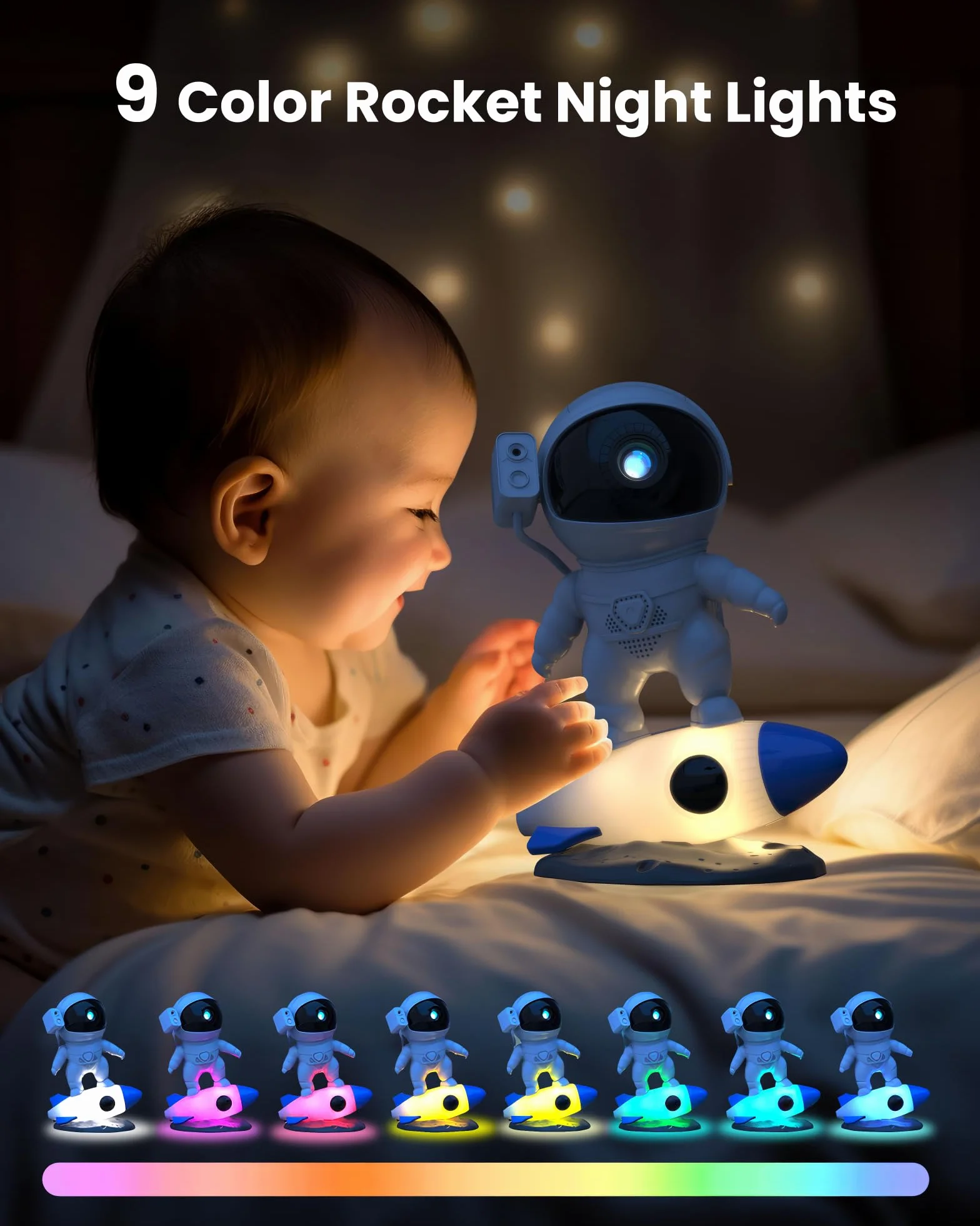 MERTTURM HD Projektor Planetarium Astronautów, Projektor Galaktyki do Sypialni, Wymienne HD Dyski 13 Filmów i Regulowany Obiektyw, Lampka Nocna Rakieta, Zegarowa Lampa Sufitowa