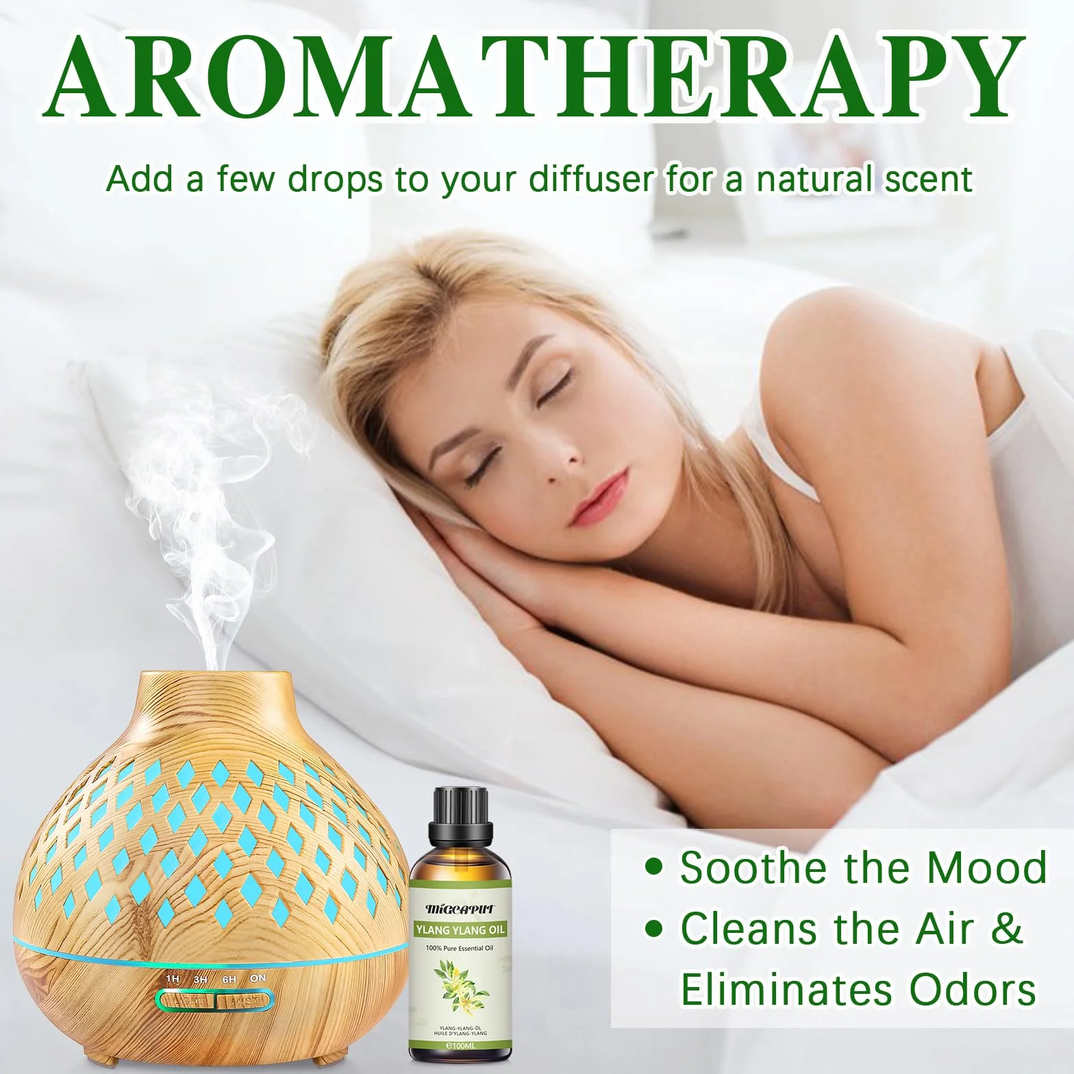 MIGCAPUT Olejek Eteryczny Ylang Ylang 100ML, 100% Naturalny Olejek Aromaterapeutyczny Klasy Terapeutycznej do Pielęgnacji Twarzy, Lepszy Sen, Nawilżacz Powietrza