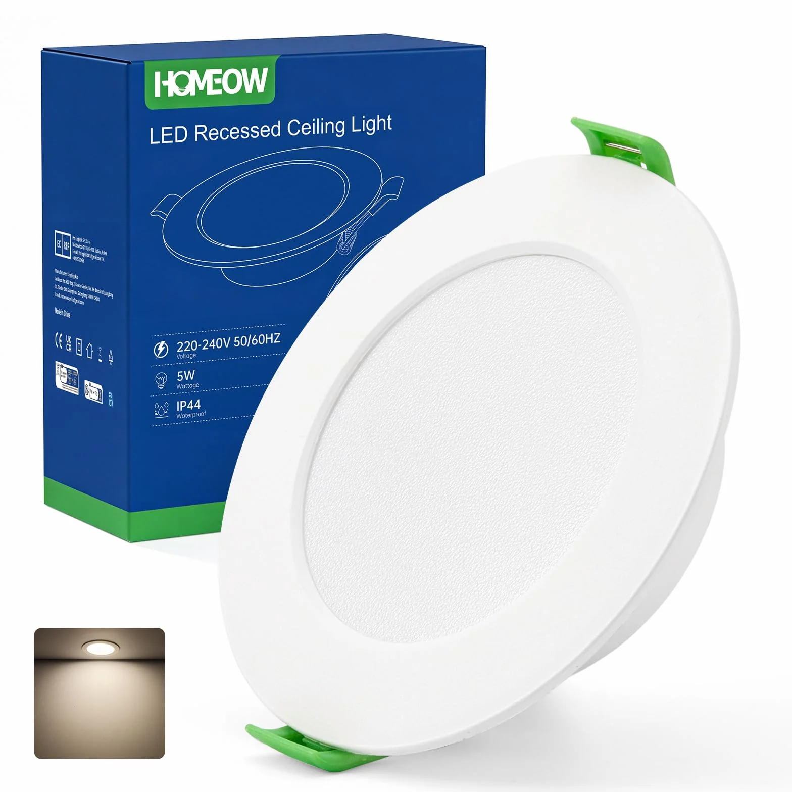 HOMEOW Zestaw 12 wpuszczanych reflektorów LED, bardzo płaski, otwór Φ75-90 mm, 220 V 5 W reflektor łazienkowy IP44, 4000 K, neutralne białe, wpuszczane reflektory sufitowe do kuchni, salonu