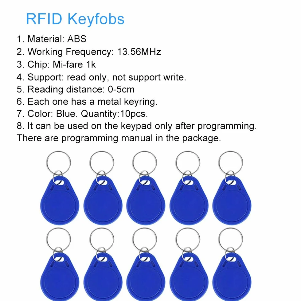 Wodoodporny system kontroli dostępu do drzwi DC12V IP68 RFID, 3000 użytkowników+10 Keyfo Niebieski (IC 13,56MHz)