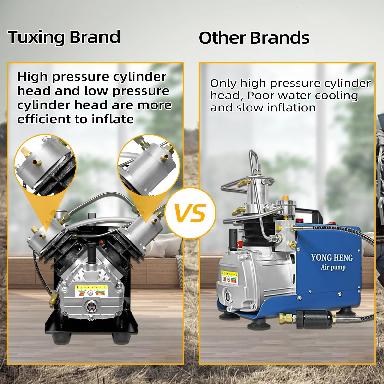 TUXING Kompresor PCP, 4500 psi/300 bar/30 MPa, kompresor wysokociśnieniowy z przenośną dwucylindrową mini sprężarką powietrza do pompowania butli do nurkowania, wiatrówek PC i karabinów paintballa