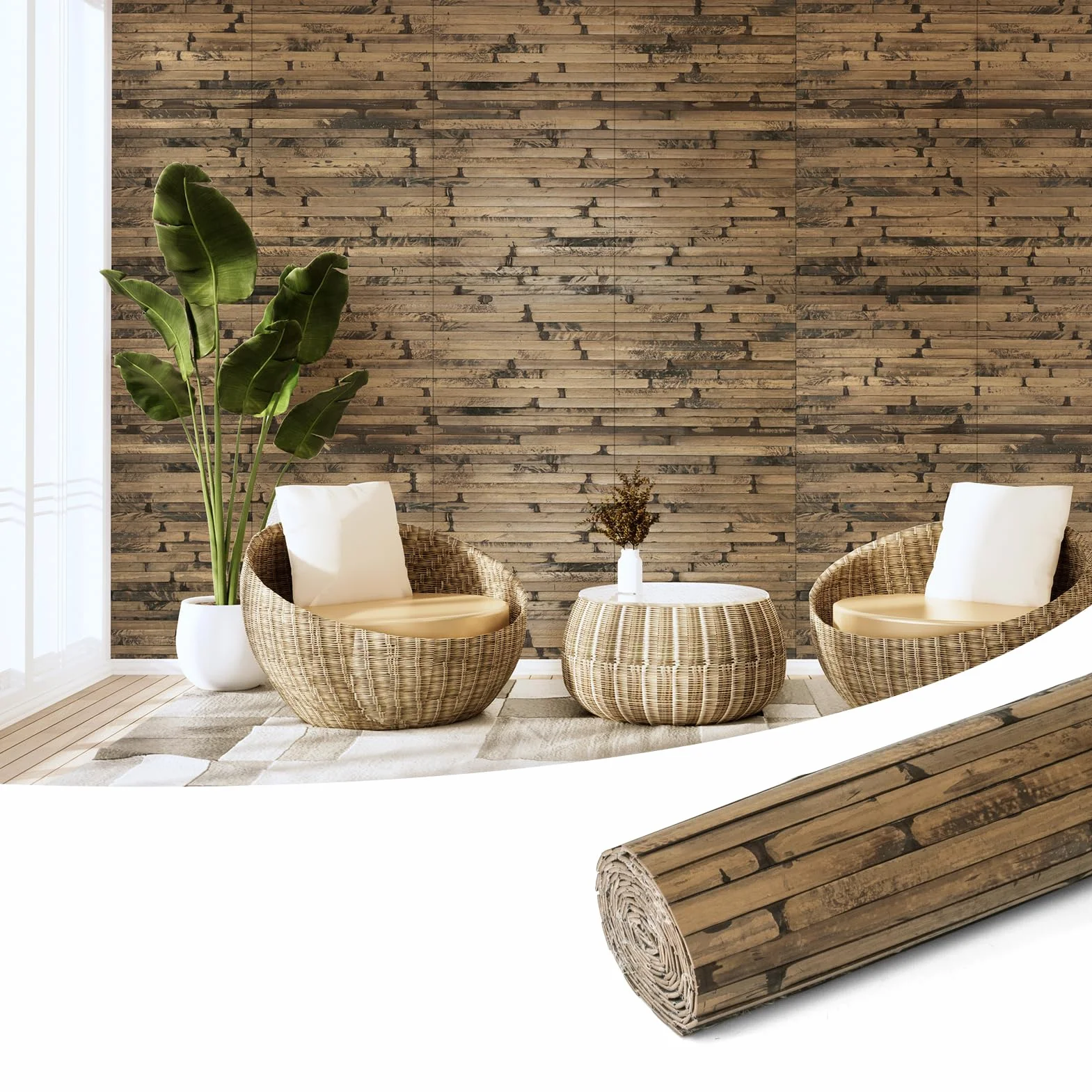 Art3d Naturalny bambusowy panel ścienny do dekoracji ścian wewnętrznych, odnawialne panele ścienne, sufitowe, meblowe, szafkowe, biurowe, 30 x 244 cm, kolor ciemnopalony
