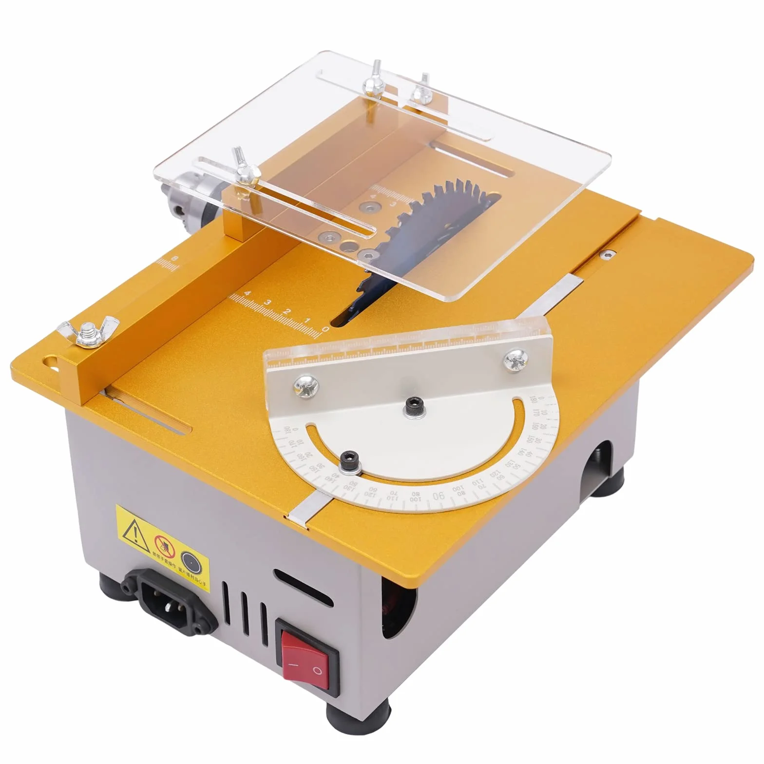 Stołowa piła tarczowa, 300 W, mini piła stołowa z 4 brzeszczotami, regulowany kąt, grubość cięcia 0-29 mm, 9000 obr./min, elektryczna stołowa piła tarczowa do cięcia, szlifowania