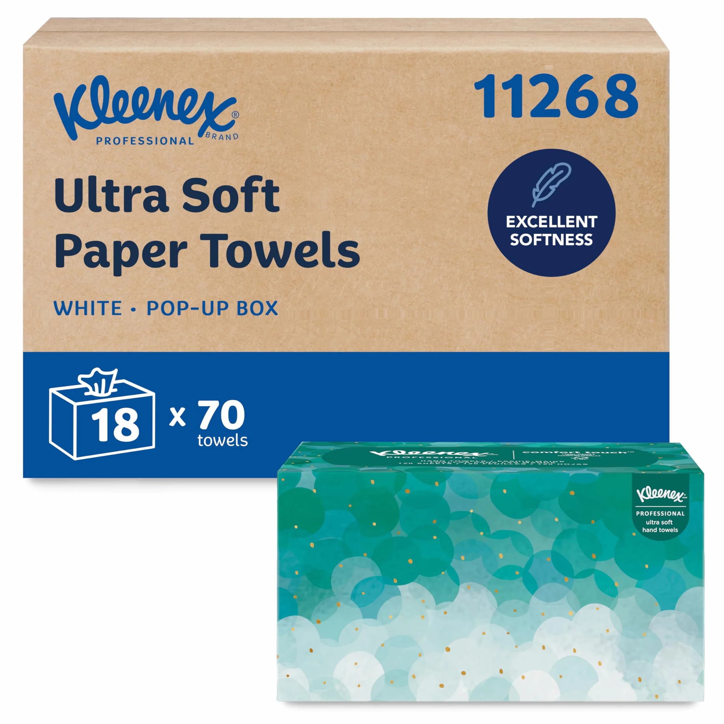 Kleenex 1126 ręczniki papierowe, 1-warstwowe, białe, ultra miękkie, składane ręczniki z wyjmowaniem pojedynczych arkuszy, 18 pudełek x 70 chusteczek pop-up (łącznie 1260 chusteczek)