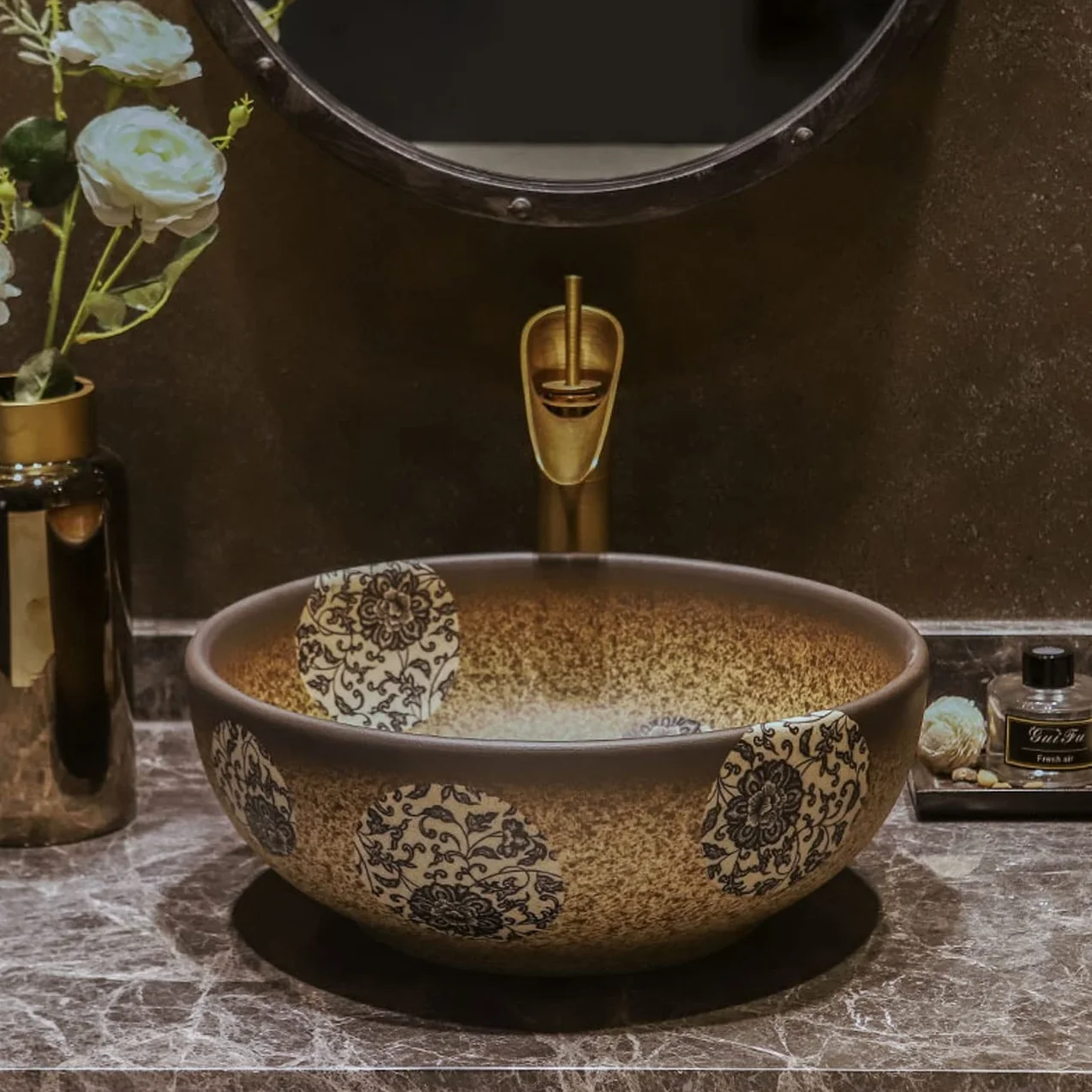 Okrągła Umywalka Porcelanowa Nablatowa, Ceramiczna Umywalka Nablatowa, Artystyczna Umywalka Łazienkowa Z Misą