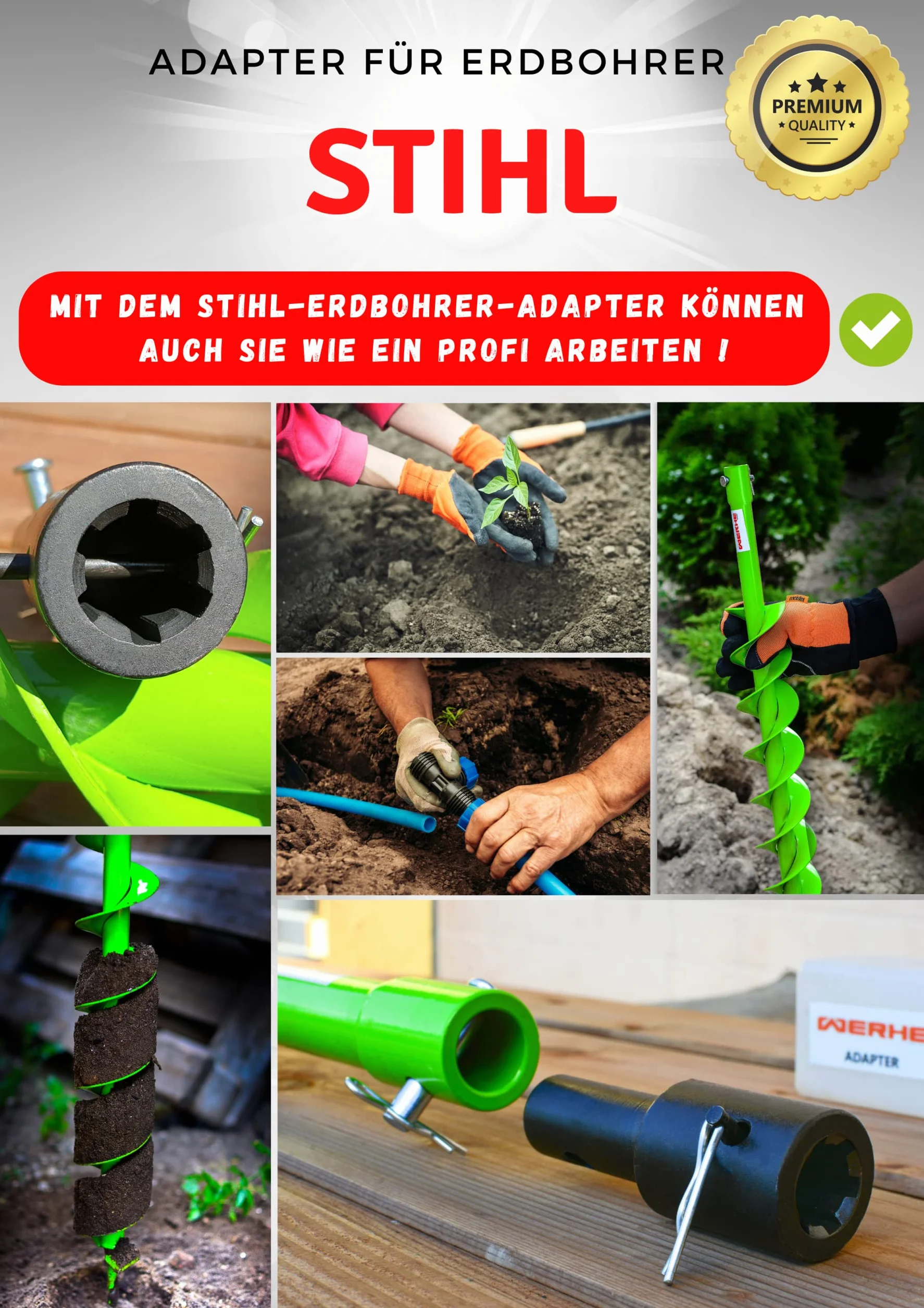 WERHE adapter do wierteł ziemnych STIHL BT 106 C, BT 120 C, BT 121, BT 130, BT 131 – Wysokiej jakości stal, uniwersalne zastosowanie