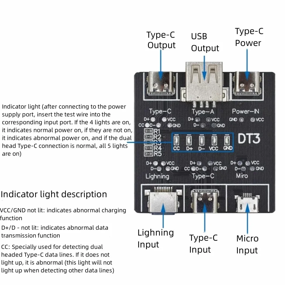 DollaTek 2 szt. wielofunkcyjny tester kabli danych USB do szybkiego rozpoznawania DT3-USB tester kabli danych, szybkie narz?dzie do wykrywania, p?ytka drukowana do Micro typu C