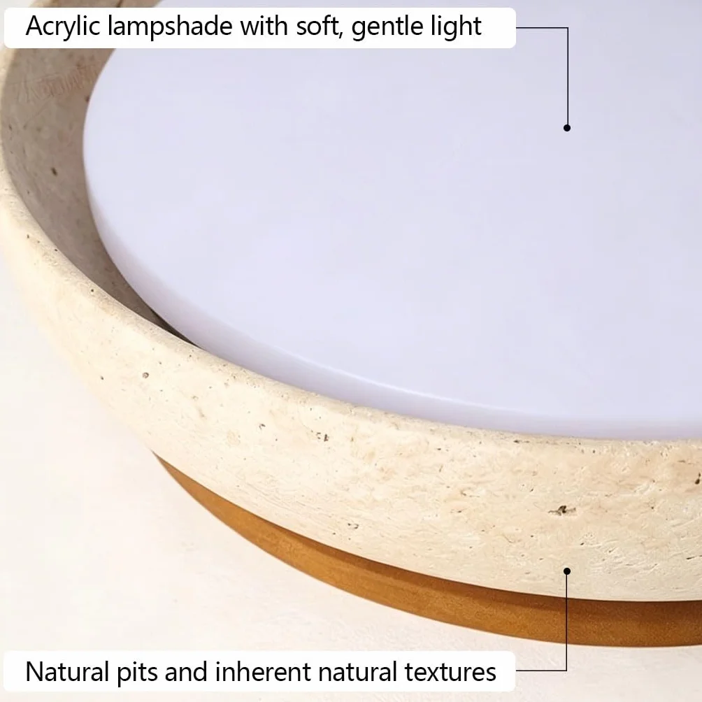 Lampa Sufitowa Wabi-Sabi Naturalny Trawertyn Oświetlenie Sufitowe LED 3 Kolory Regulowane Oprawa Sufitowa Nowoczesna Kształt Miski Do Sypialni Salonu Jadalni Lampa Korytarzowa(43cm)