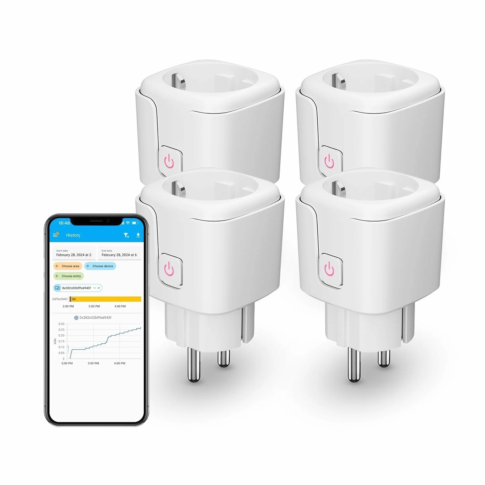 THIRDREALITY Zigbee Smart Plug Power Consumption, 4 Piece (Type F), 16A, Zigbee Repeater, with Home Assistant, Homey, Compatible with SmartThings, Alexa, Hubitat