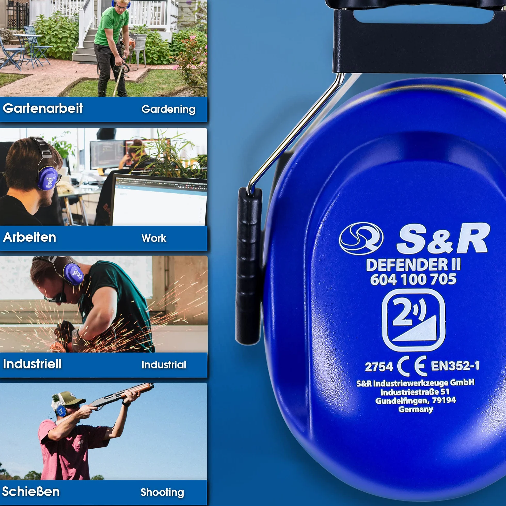 S&R DEFENDER I nauszniki ochronne, profesjonalna ochrona słuchu SNR 29,8 dB, skuteczna izolacja głośności, dla przemysłu, prywatnego użytku