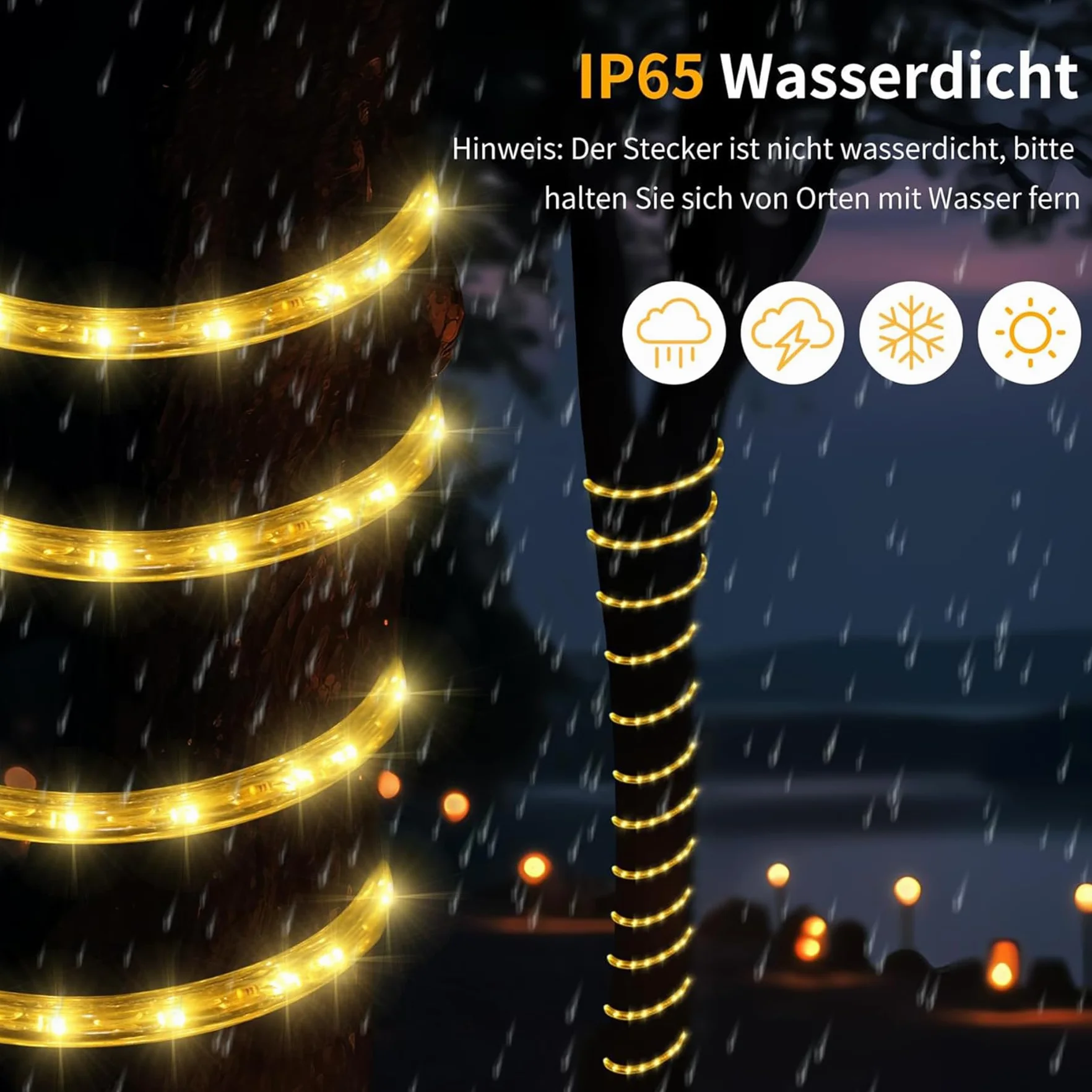 Wąż świetlny LED, 6 m, do użytku na zewnątrz, z pilotem zdalnego sterowania, funkcja pamięci, 216 diod LED, wąż świetlny, na zewnątrz, ciepła biel, 6 trybów jasności, możliwość ściemniania