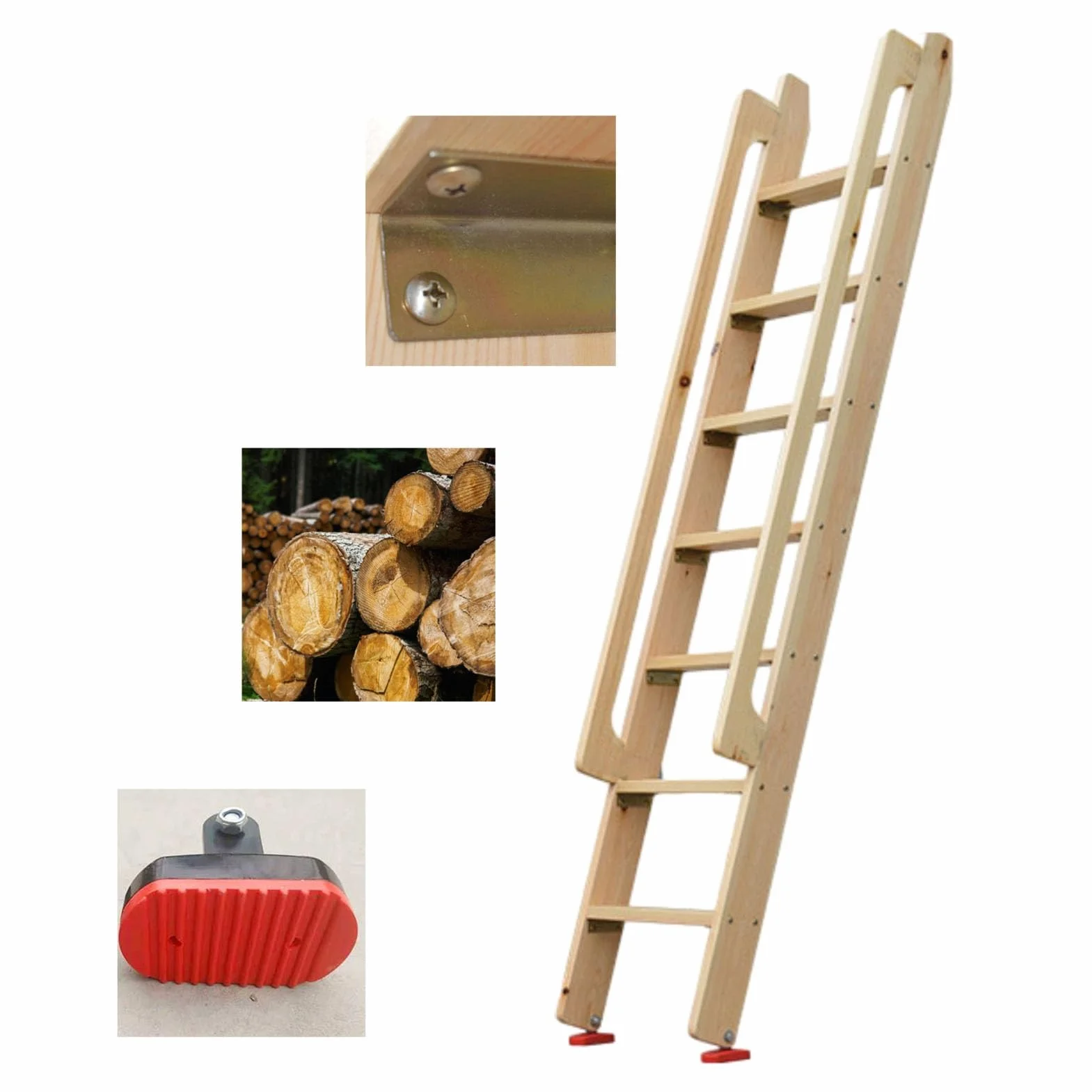 Wewnętrzna drewniana drabina bezpieczeństwa idealna na strychy piwnic i strychów Drabina bezpieczeństwa z poręczą Dostępna w rozmiarach 124,5 cm 149.9 cm 175.3 cm 200.7 cm Trwała i oszczędzająca