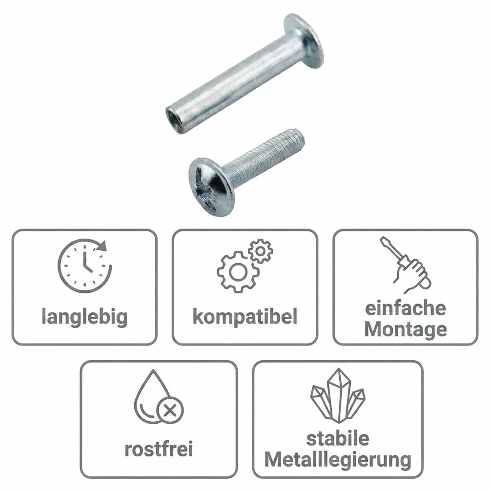 Zestaw śrub łączących do IKEA PAX, BILLY, VITVAL & INLÄGG – M4 łącznik meblowy z ocynkowanej stali, zamiennik do 100402 & 100644