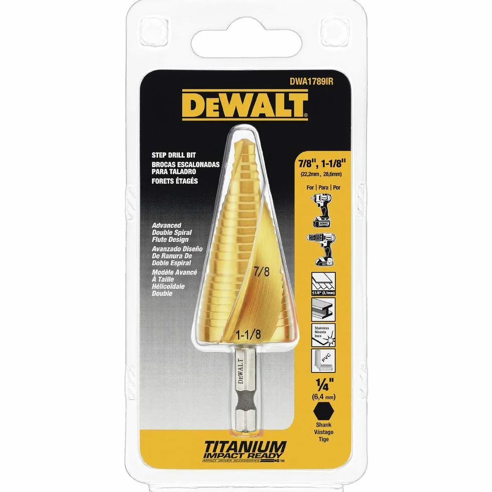 DEWALT Zestaw wierteł stopniowych, 7/8 cala do 1-1/8 cala (DWA1789IR)