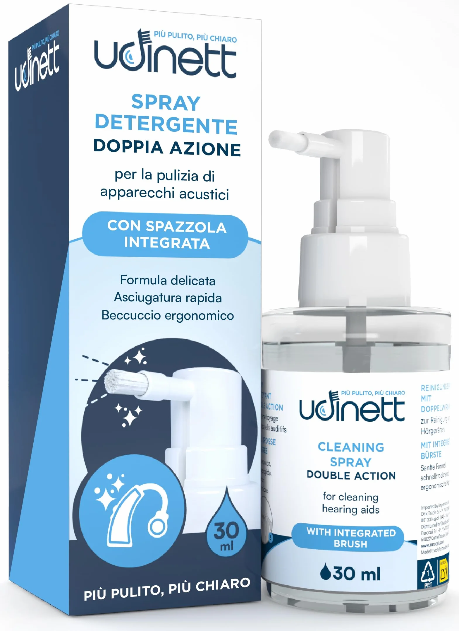 Udinett Spray do Czyszczenia Aparatów Słuchowych 30ml ze Szczoteczką Bezalkoholowy