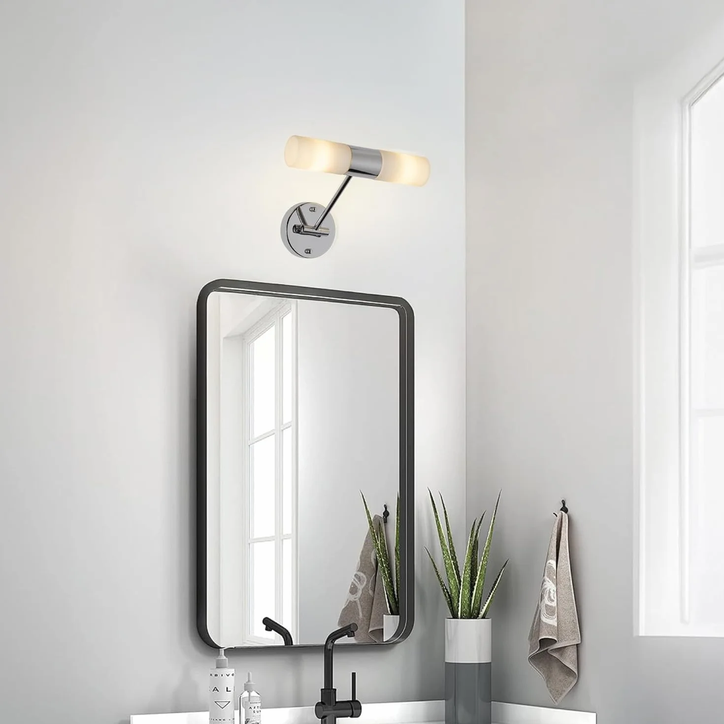 Alpinaluz Opal i metal chromowany kinkiet ścienny 30 cm, podwójne światło, 2×E14, IP44