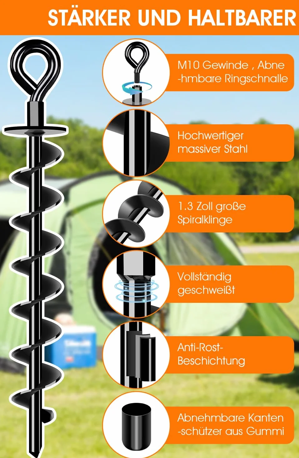 Kotwa gruntowa Heavy Duty 8 zestawów Full&Wide Screw do mocowania trampoliny baldachimu huśtawki