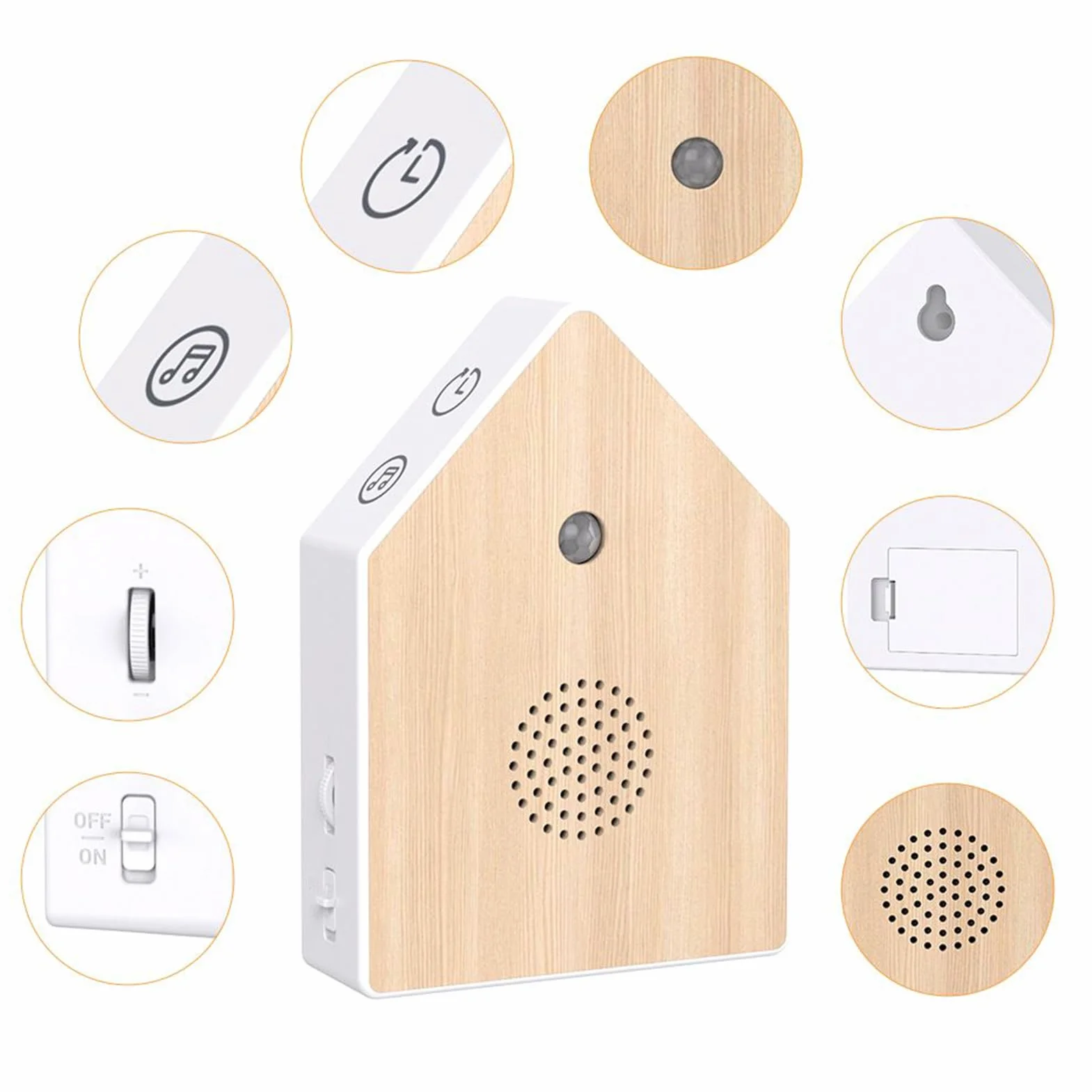 Sound Machine for Sleep – głośnik relaksacyjny z czujnikiem ruchu, pudełko do śpiewania ptaków z 4 dźwiękami do wyboru i regulowaną głośnością, kompaktowy głośnik ABS do domu, biura, hotelu, toalety