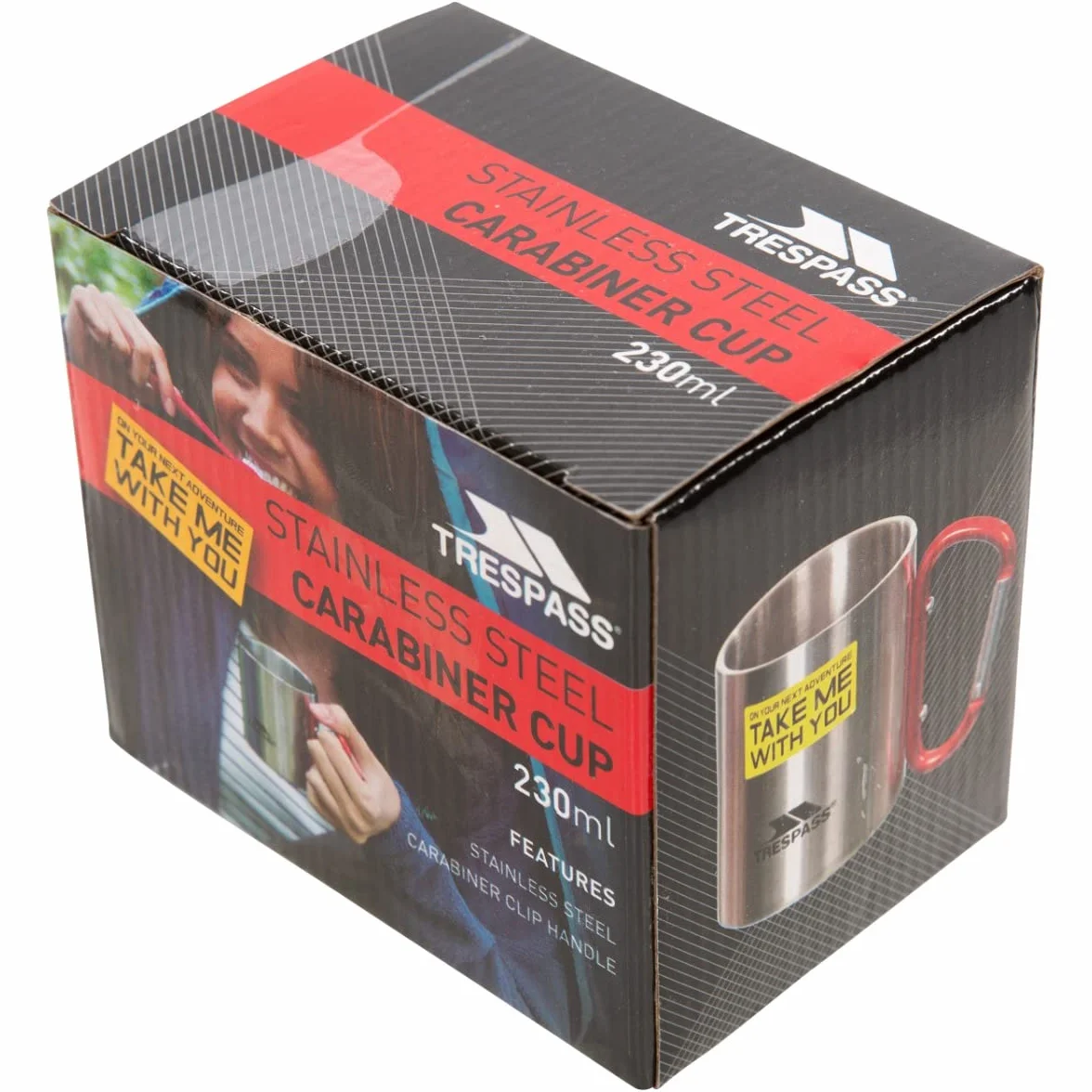 Trespass Bruski, srebrny, podwójne ścianki aluminiowy karabińczyk kubek kempingowy 230 ml, szary