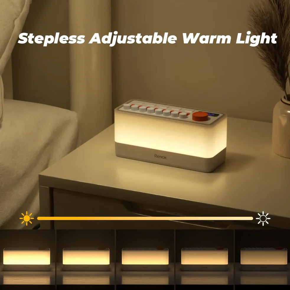 RIENOK Głośnik Bluetooth z lampką nocną, 11 kolorów RGB, ściemnialna lampka nocna, 8 dźwięków natury, maszyna dźwiękowa, prezenty dla dzieci, dziewcząt, nastolatków, kobiet