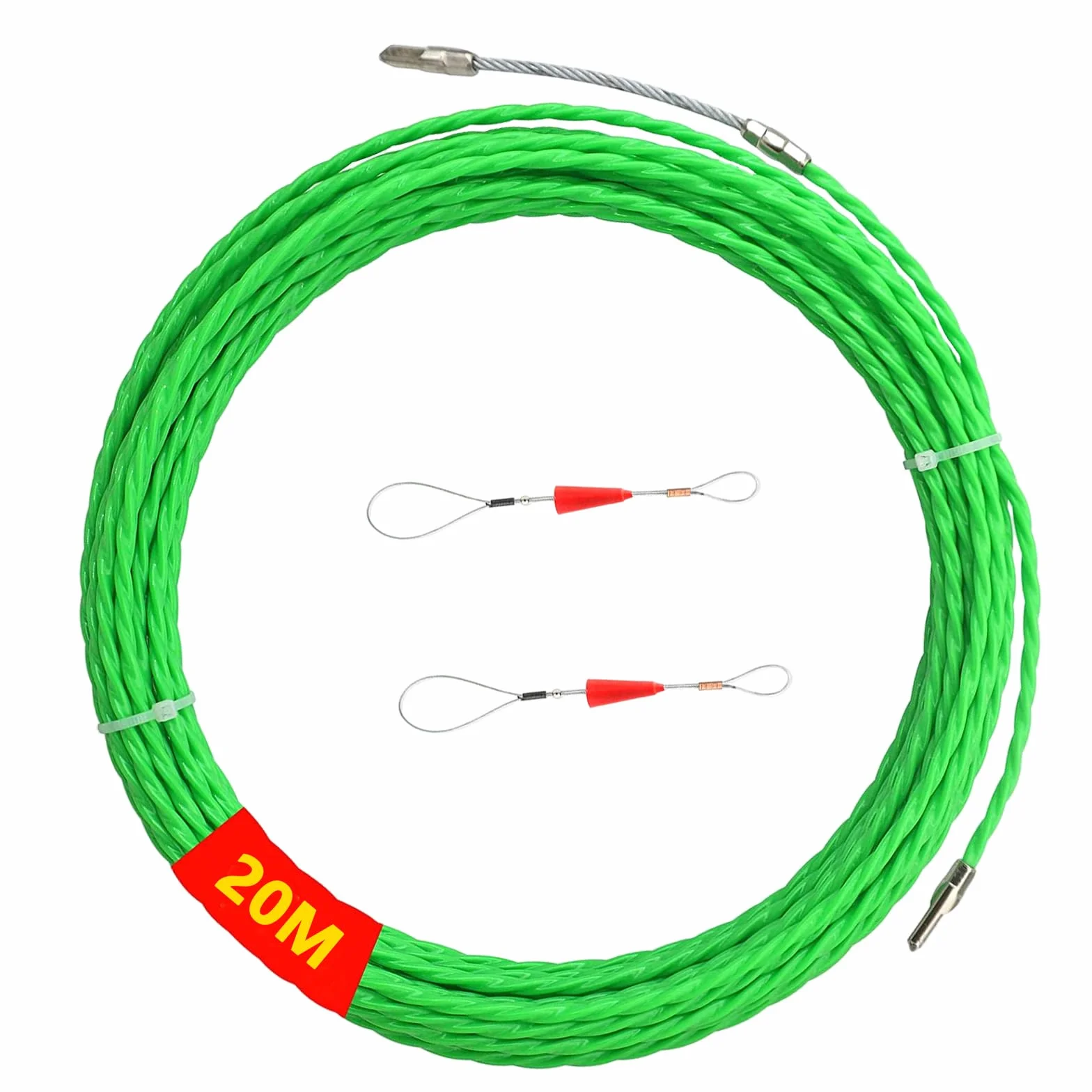 Pomoc do wciągania kabli, spirala naciągowa o długości 20 m, z 2 sprężynami prowadzącymi, taśma do wciągania kabli φ4 mm, pomoc do wciągania kabli w idealnej taśmie do układania kabli