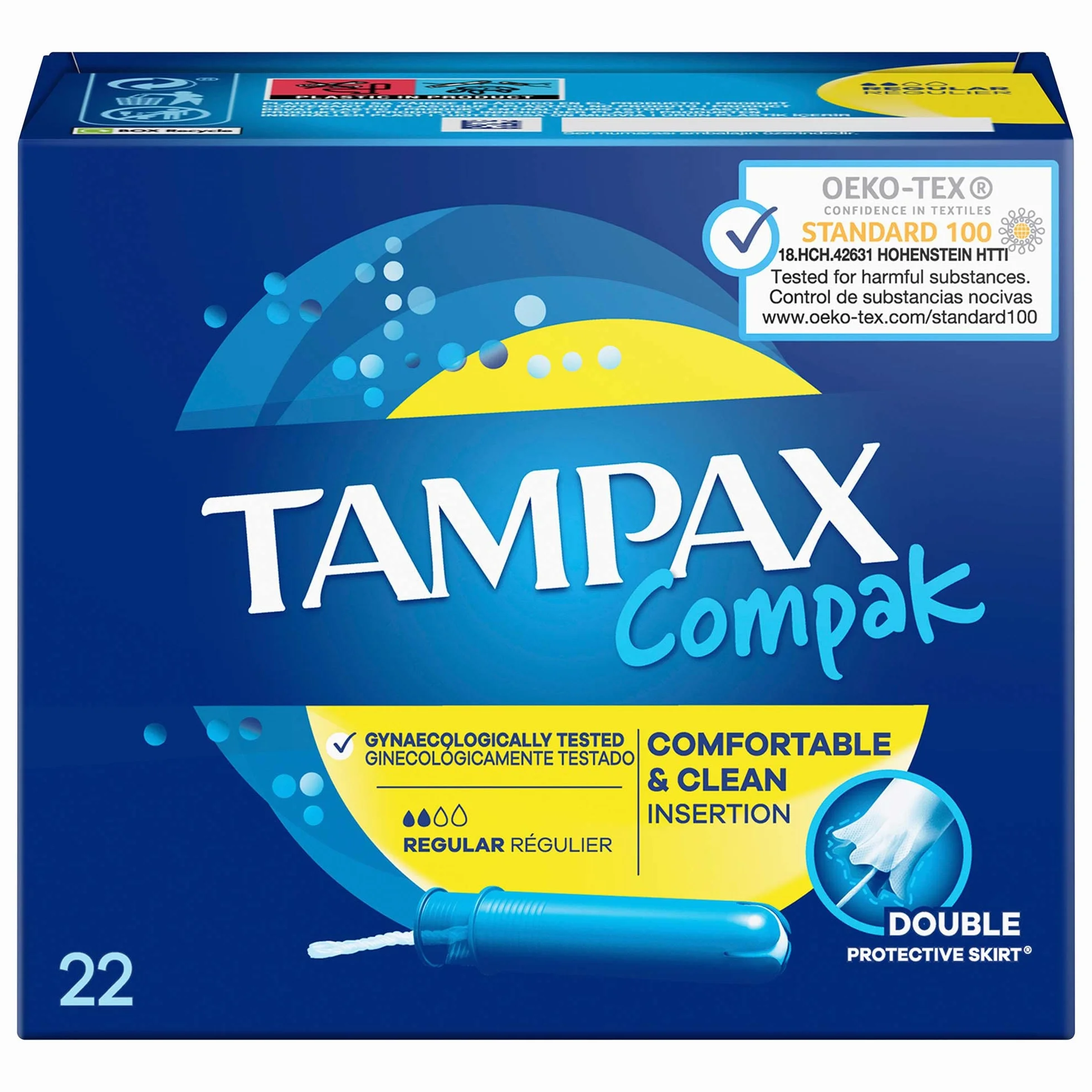 Tampax Compak Regular, 22 sztuki, tampony z aplikatorem, komfort, ochrona i dyskrecja