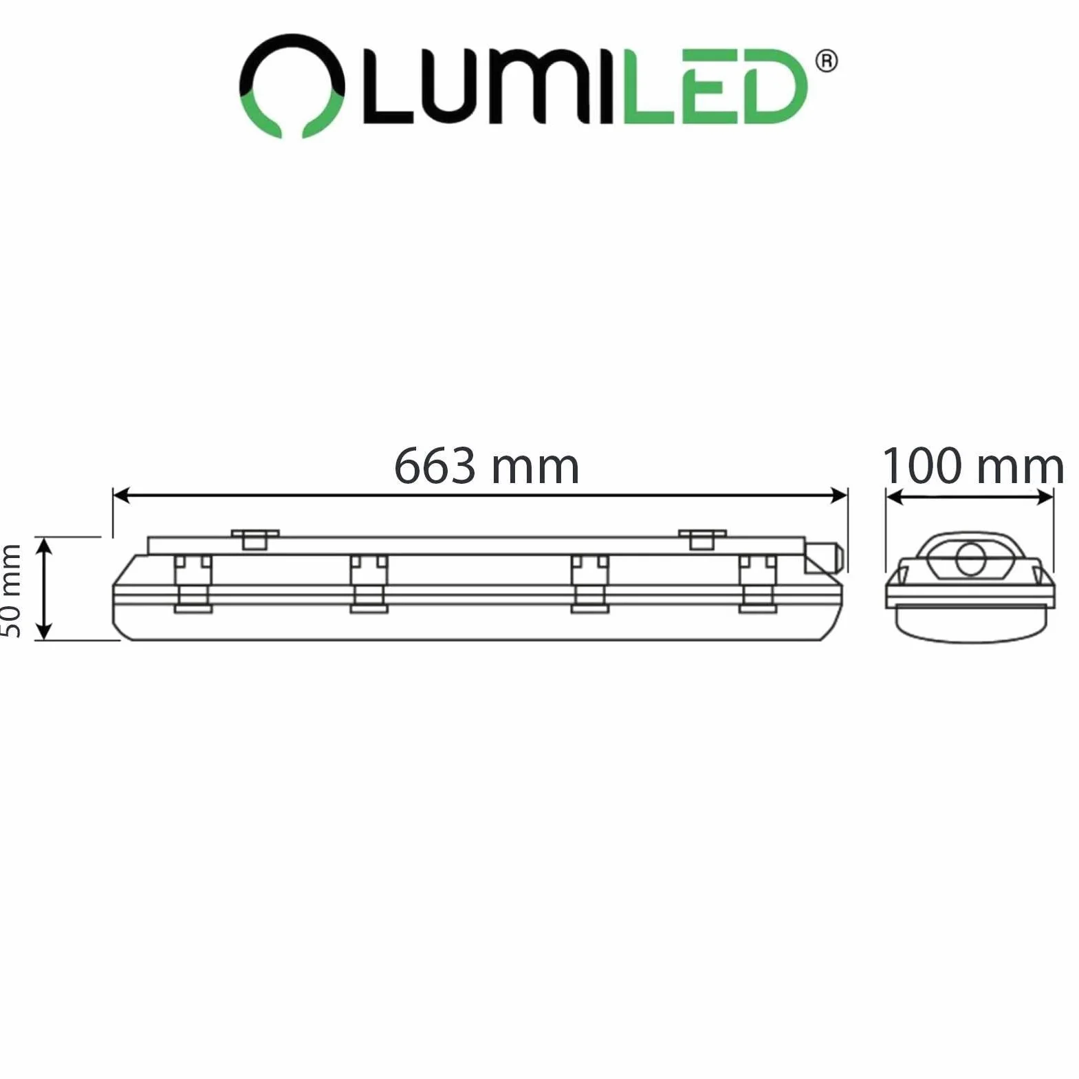Lumiled Lampa do wilgotnych pomieszczeń, lampa hermetyczna 2xT8 G13 IP65 warsztat piwnica garaż 2 x 60 cm lampa reflektor sufitowy świetlówka lampa fluorescencyjna ochrona przed kurzem