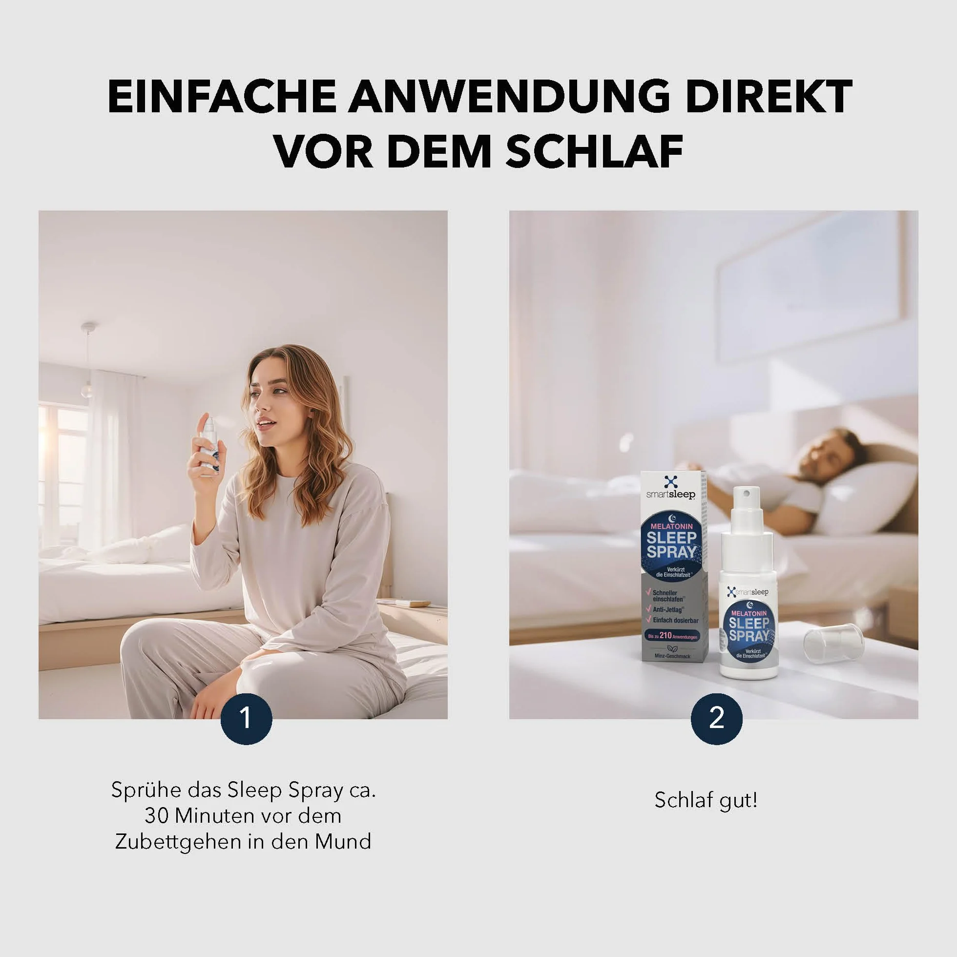 smartsleep® Sleep Spray I [0,5 mg, 30 ml] – melatonina spray do zasypiania o smaku męczennicy i mięty I butelka z rozpylaczem 30 ml z natychmiastowym efektem I Made in Germany