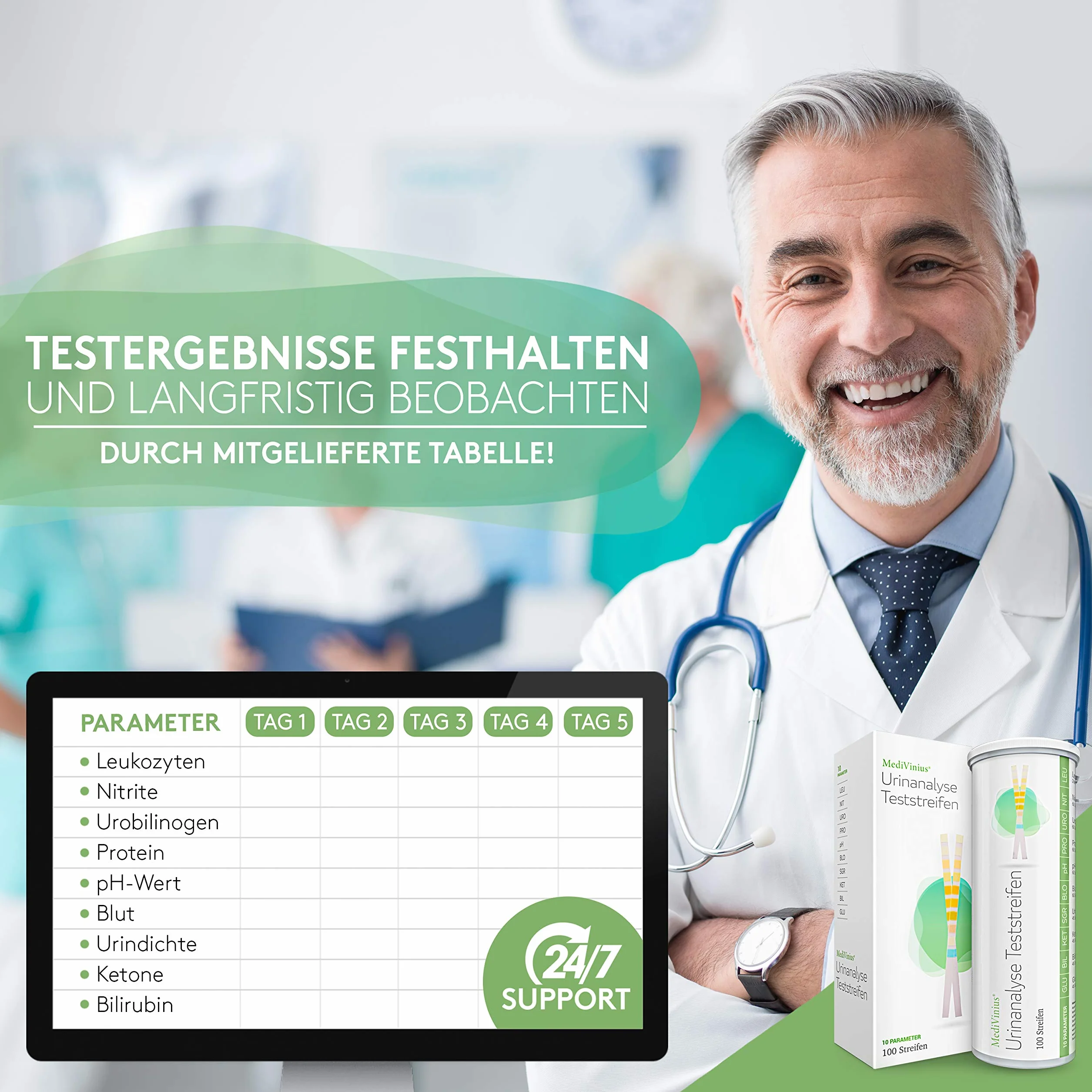 Paski testowe moczu z 10 wskaźnikami | 50 sztuk dla bezpiecznych rezultatów - test cukrzycy i ketozy na cukier moczowy i glukozę