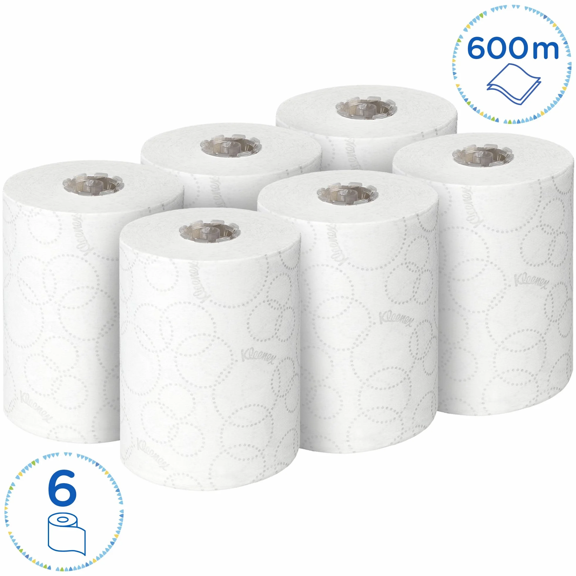 Ręczniki papierowe w rolce Kleenex Ultra Slimroll 6781 — dwuwarstwowe papierowe ręczniki w rolce, 6 × biała rolka ręczników papierowych o długości 100 m