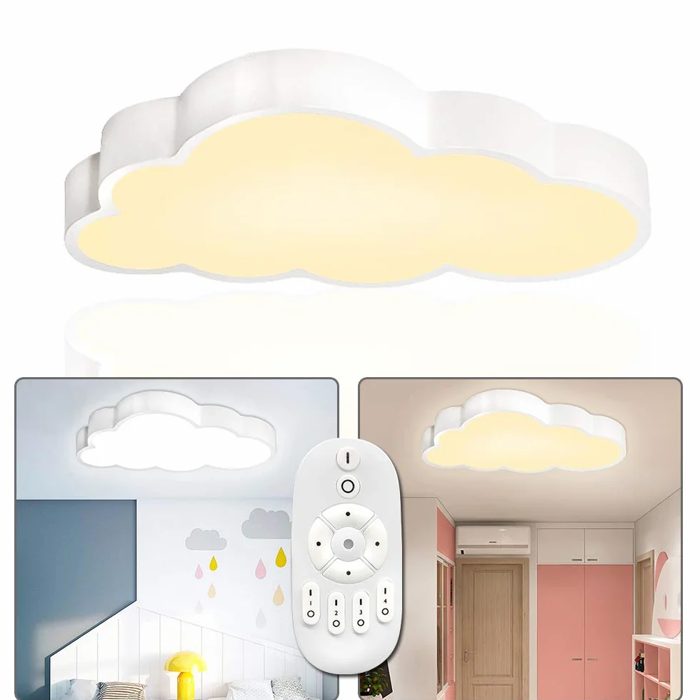UISEBRT Lampa sufitowa LED, 48 W, chmury, ściemniana, z pilotem zdalnego sterowania, lampa do pokoju dziecięcego, nowoczesna lampa do przedszkola, sypialni