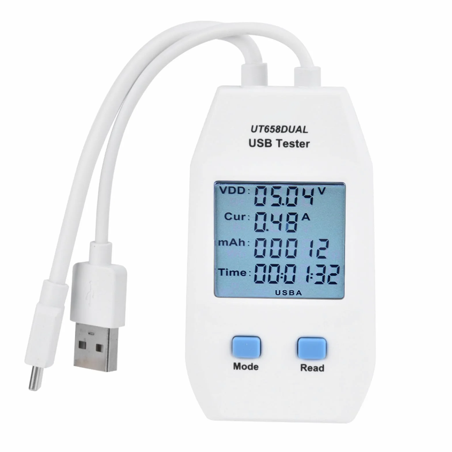 Generic LCD USB Tester Woltomierz Cyfrowy Amperomierz Miernik Mocy do Testowania Inżynieryjnego i Majsterkowiczów Biały ABS (UT658 podwójny)