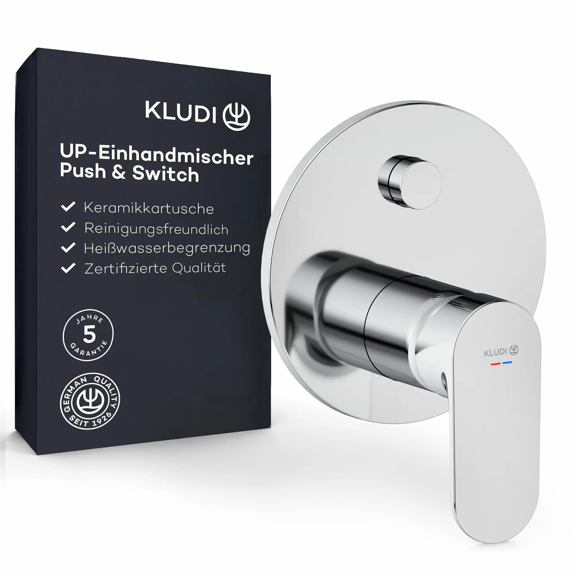 KLUDI -X1 podtynkowa armatura prysznicowa z ogranicznikiem ciepłej wody, bateria mieszakowa dla 2 odbiorników, własna ochrona przed przepływem wstecznym, chrom, wymagane akcesoria KLUDI Slimbox (art