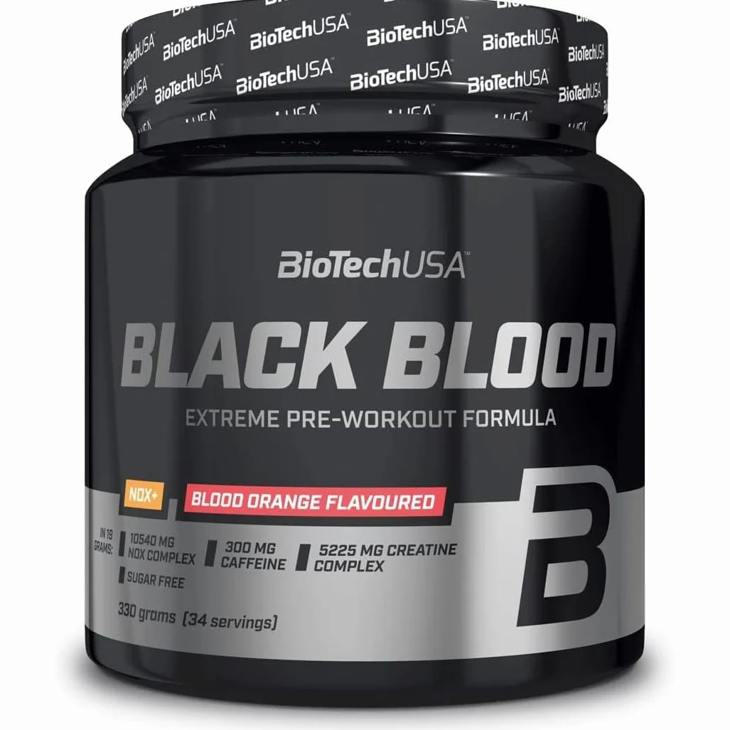 BioTechUSA Black Blood NOX+ Formuła przedtreningowa z kofeiną, kreatyną, tyrozyną 340 g Czerwona pomarańcza