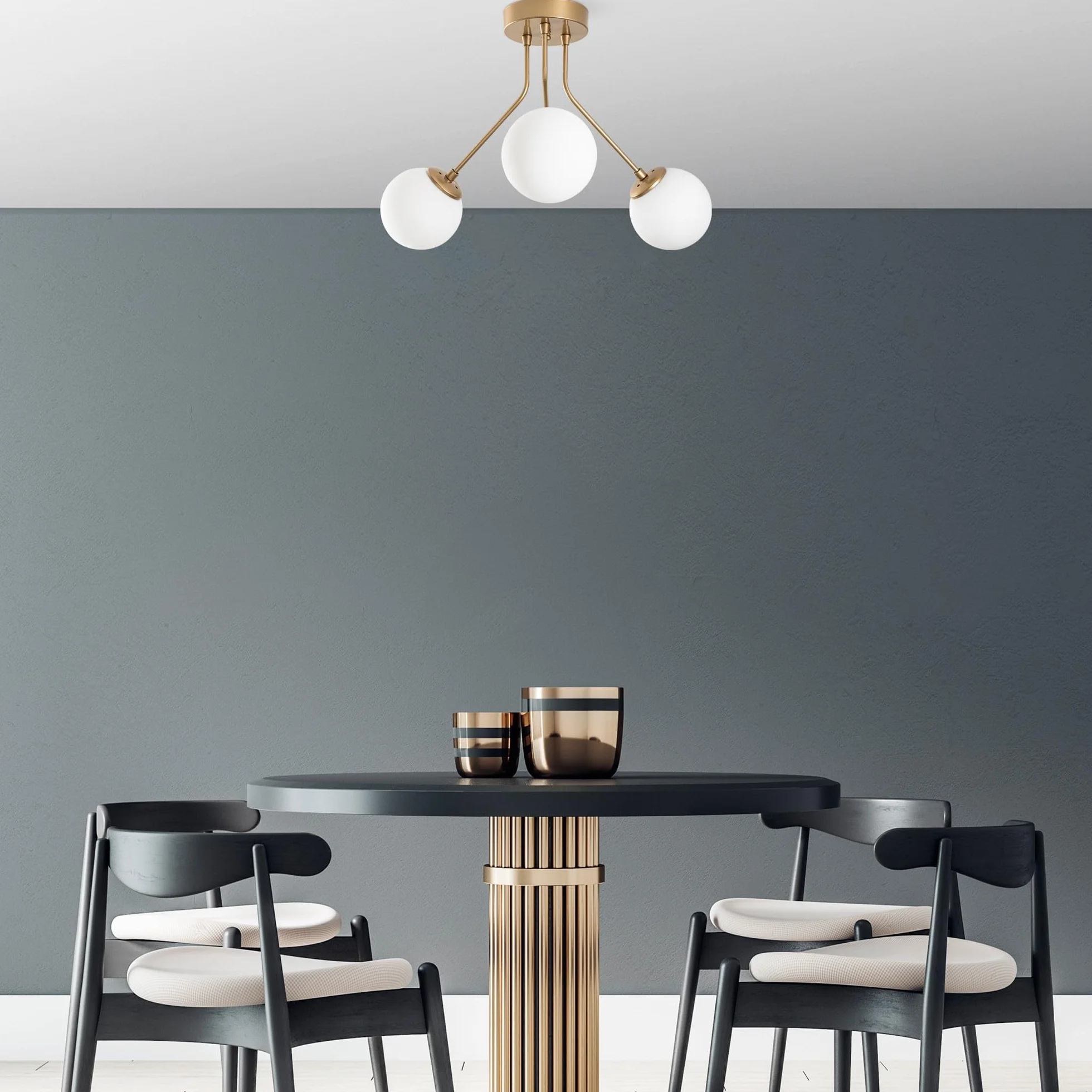Opviq Elegancki złoty żyrandol, metalowy korpus, średnica 56 cm, wysokość 40 cm | 3 x gniazdo E14, nie regulowane, idealne do salonu i jadalni, stylowe wzornictwo