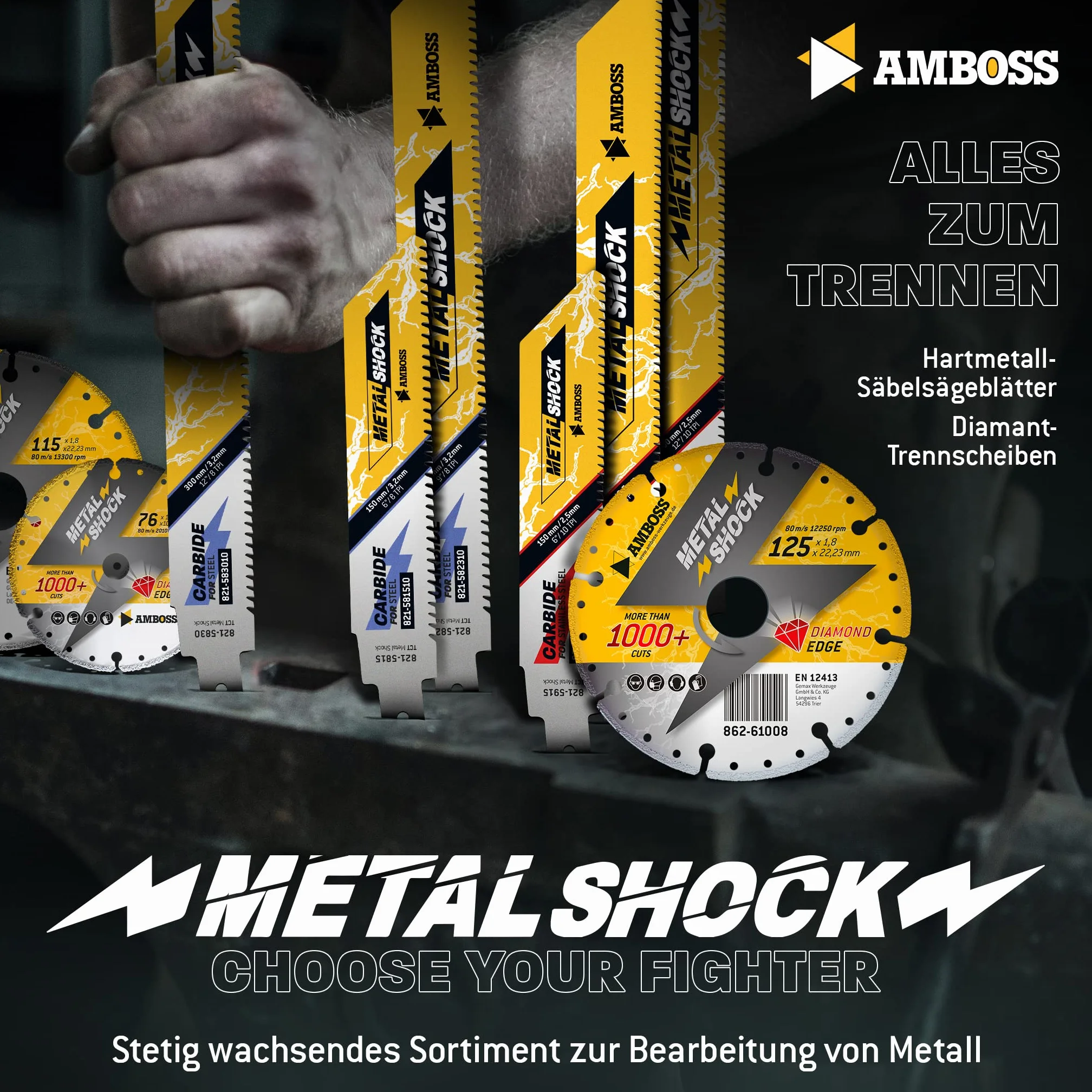 AMBOSS METAL SHOCK - 10 x brzeszczot do piły szablastej długość 230 mm / 8 ZpZ - idealny do odrywania / ratowania pojazdu / montażu / demontażu / budowy rur - nadaje się do stali (rur / profili / wsporników) oraz rur żeliwnych