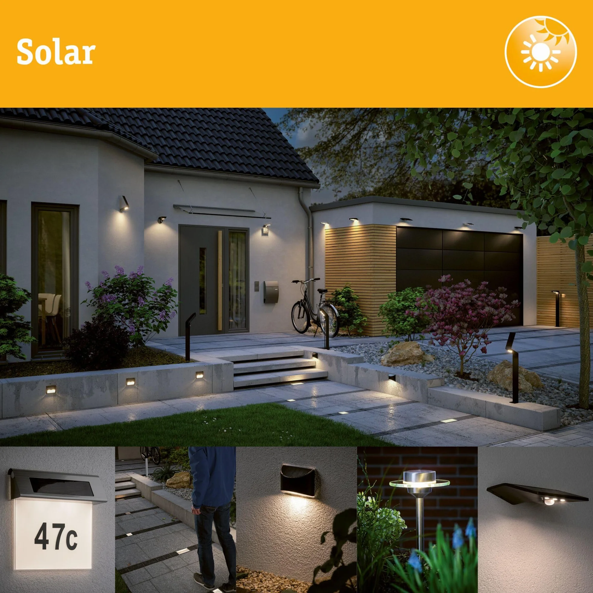 Paulmann 79850 LED solarny nr domu 9 IP44 ciepłobiały 0,2 W czarna lampa solarna 3000 K