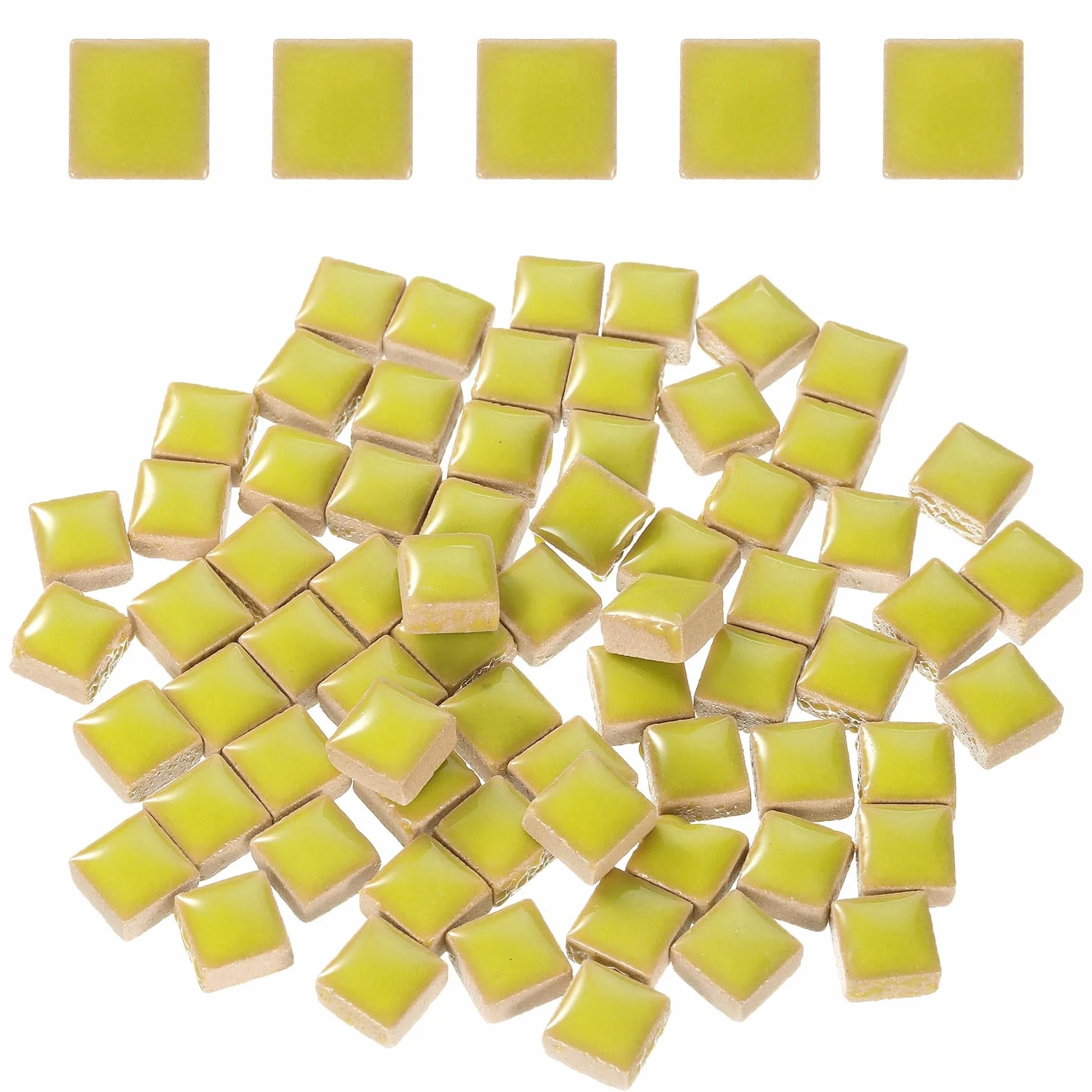 QUARKZMAN Kwadratowe płytki mozaikowe, 100 g, kolorowe płytki ceramiczne do majsterkowania, do dekoracji domu, rzemiosło, projekty DIY, 1 x 1 cm, jasnożółte